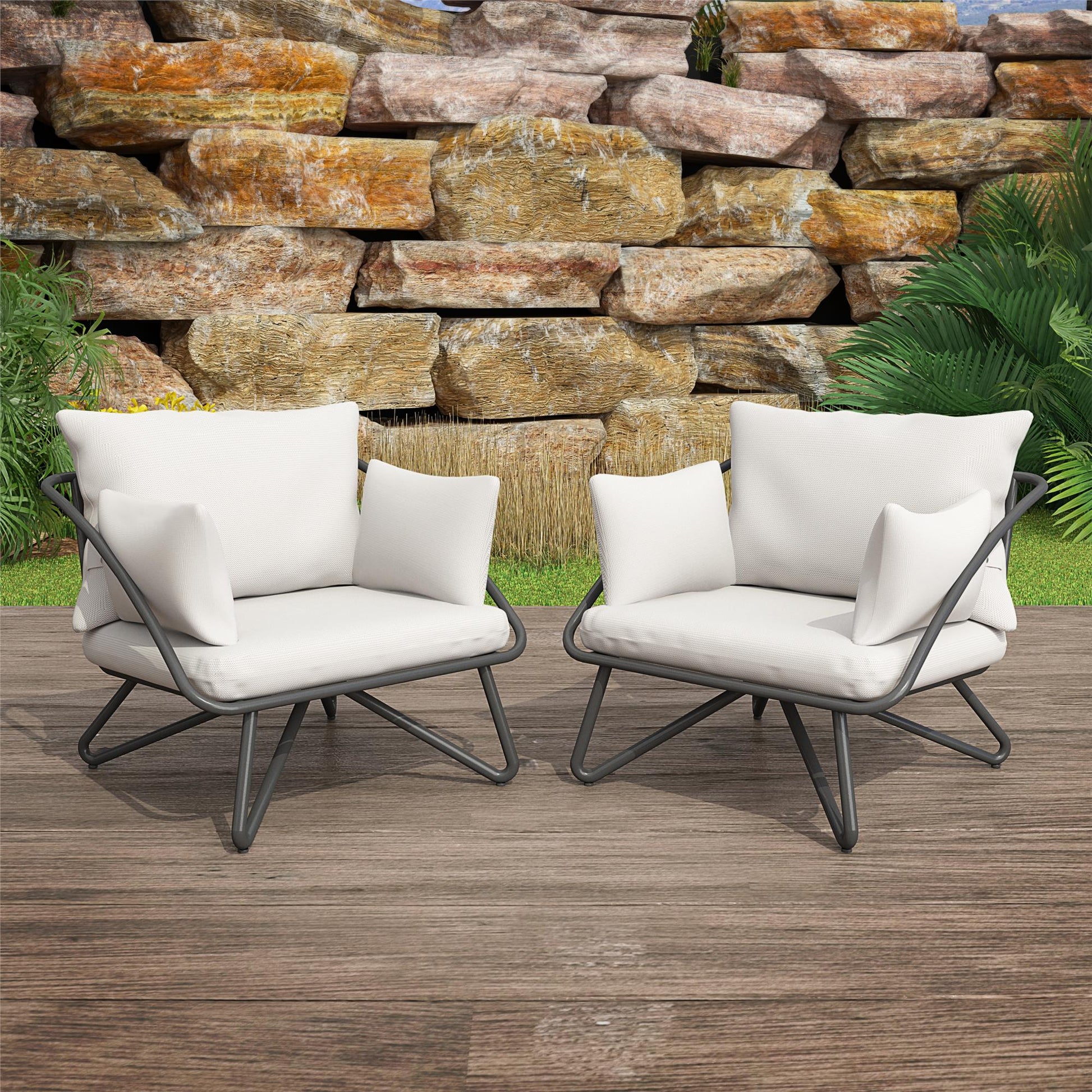 Novogratz Poolside Gossip Collection, Teddi Outdoor Lounge Chairs, 2-piece, Charcoal - Charcoal