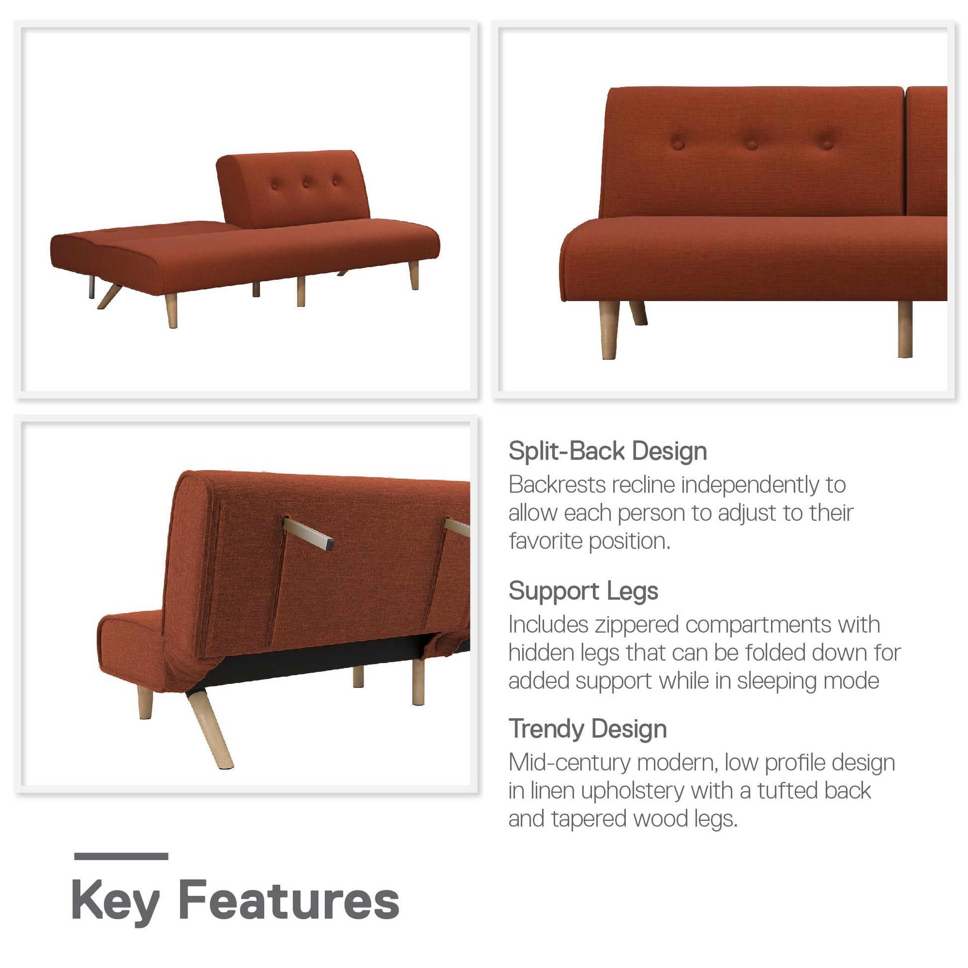 Palm Springs Split Futon - Orange