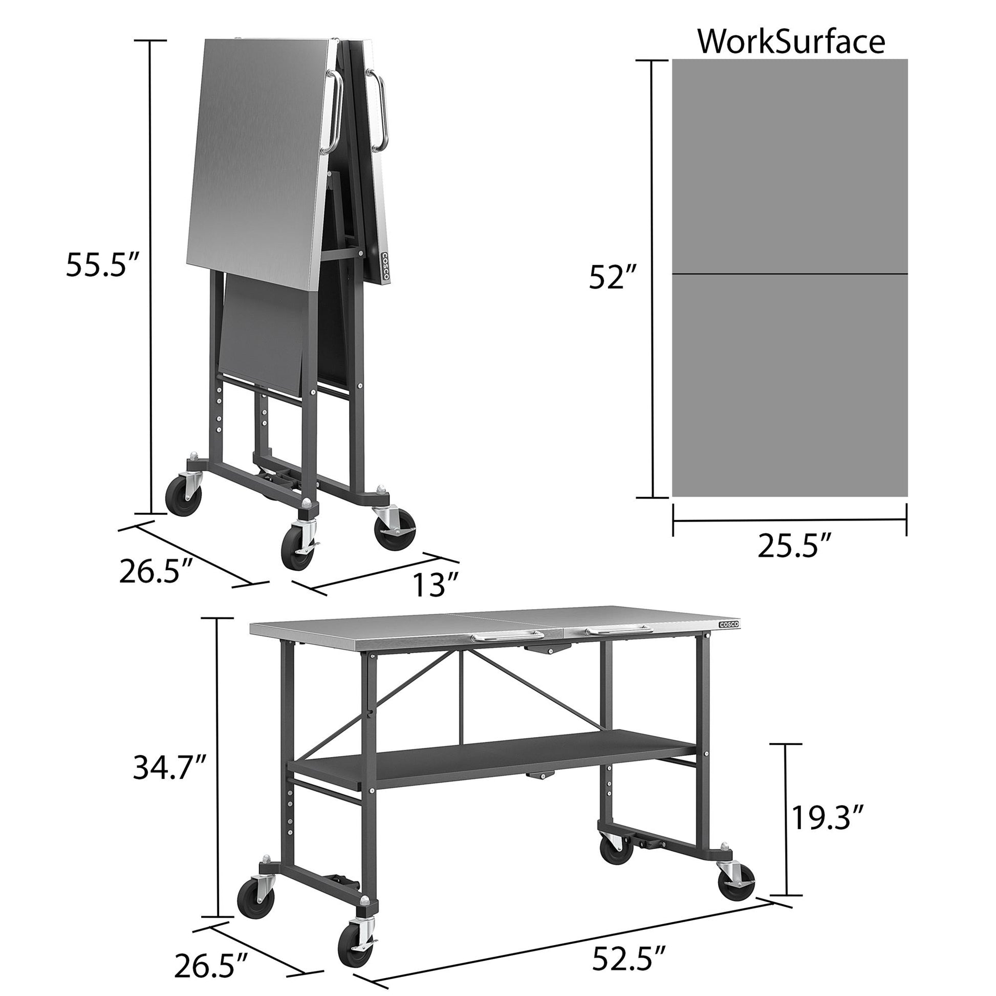 SmartFold Stainless Steel Folding Workbench on Wheels - Dark Gray - 1-Pack
