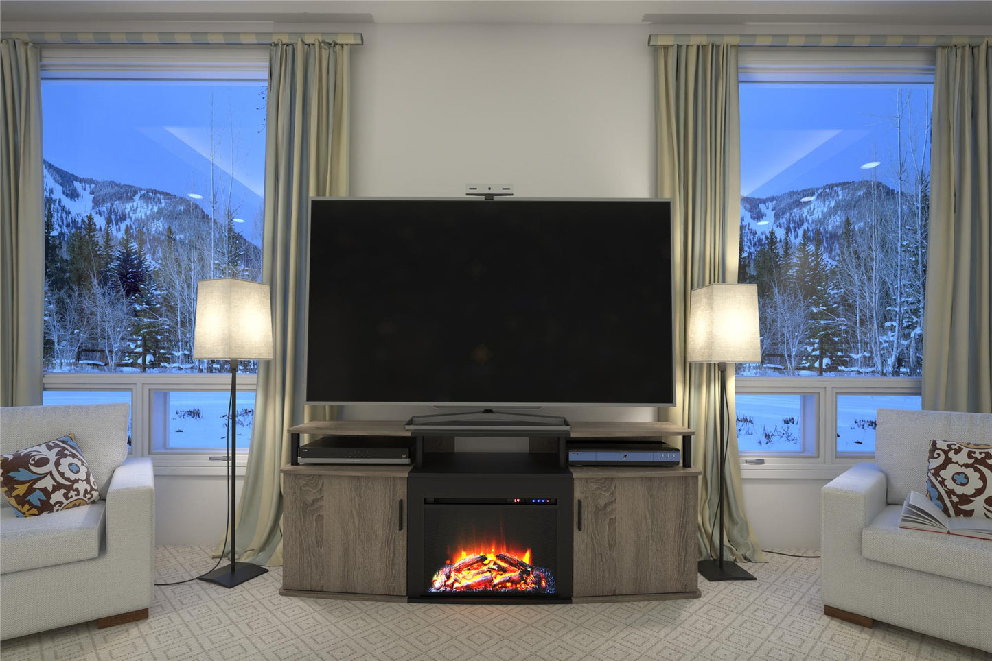 Carson Electric Fireplace TV Console for TVs up to 70 Inch - Distressed Gray Oak