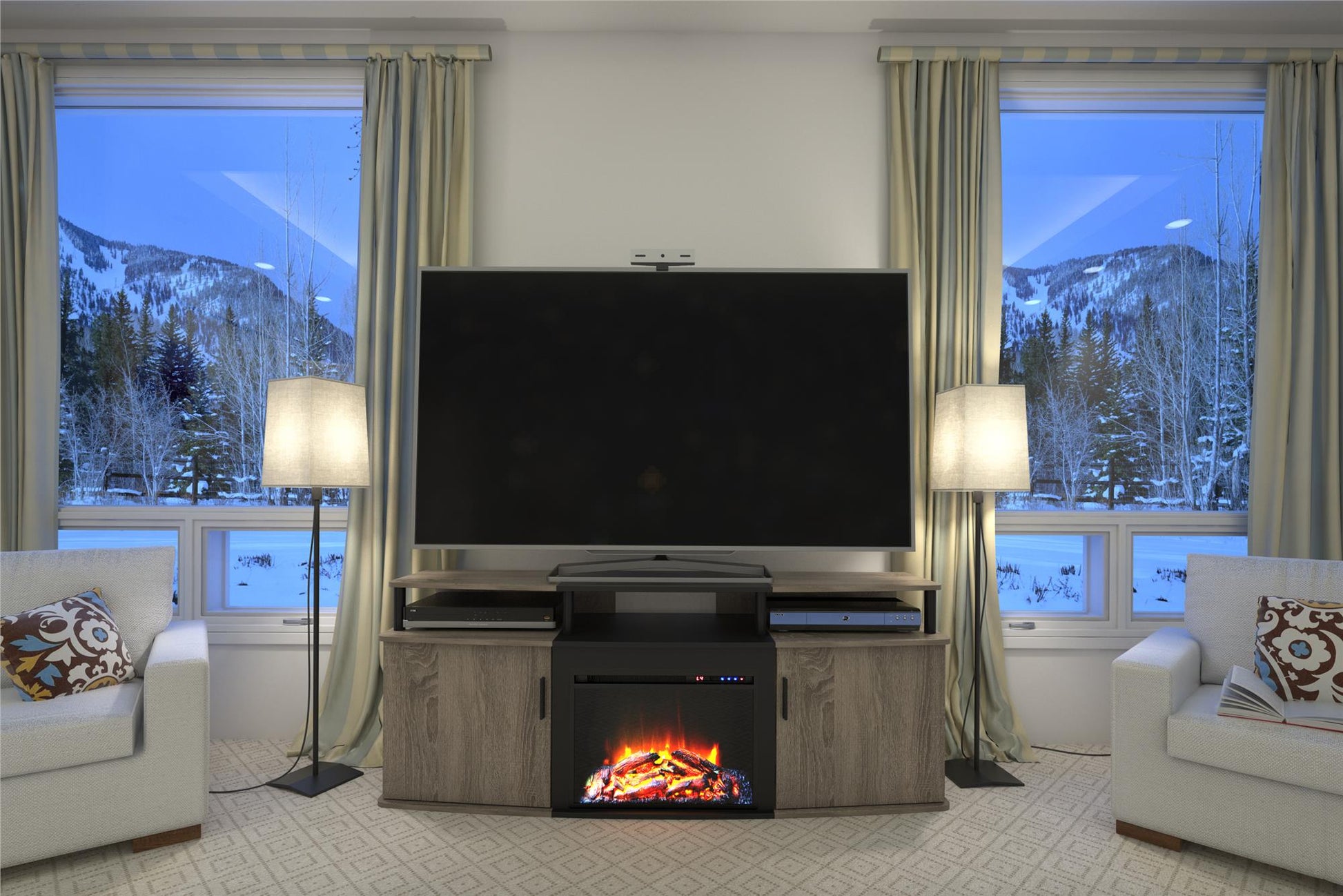 Carson Electric Fireplace TV Console for TVs up to 70 Inch - Distressed Gray Oak