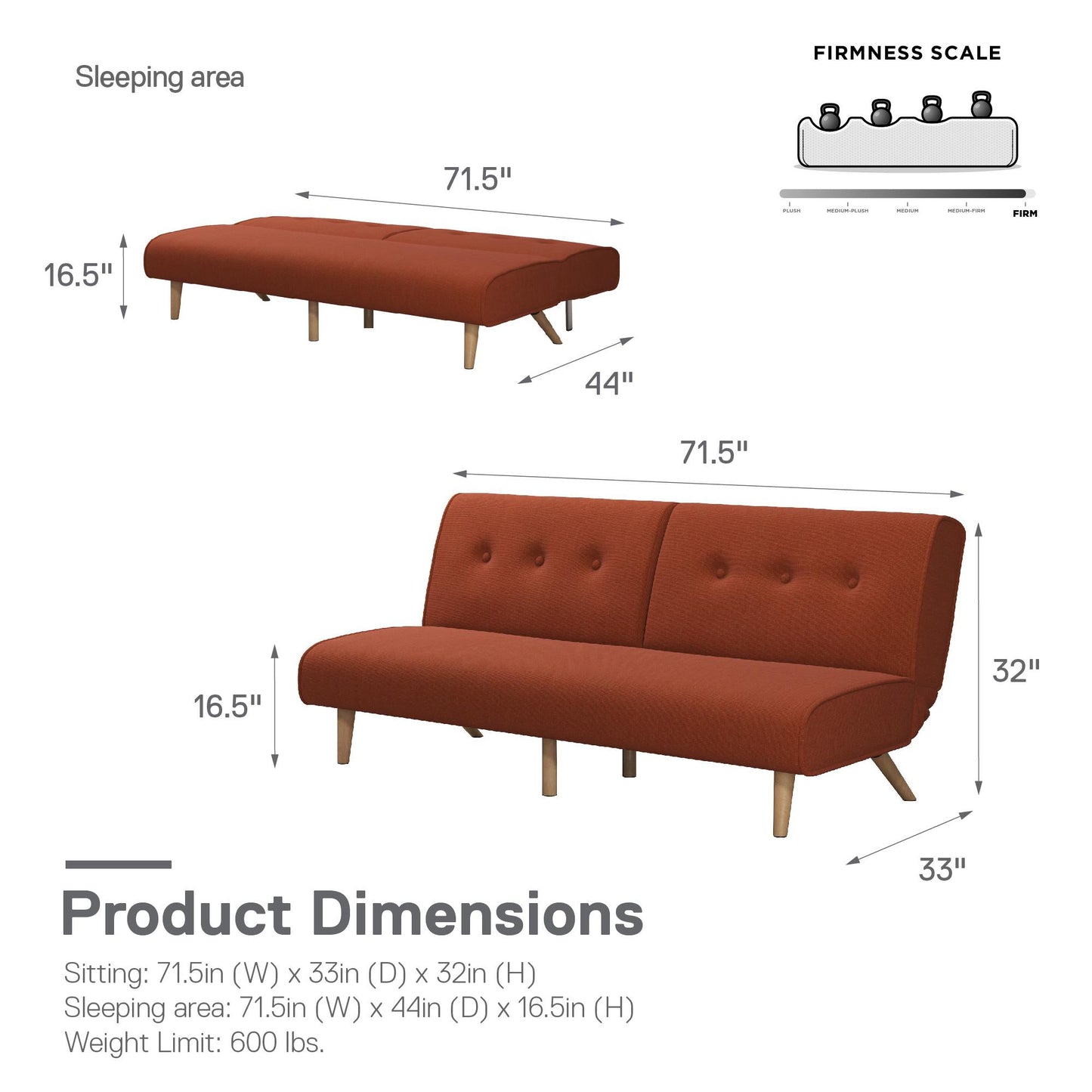 Palm Springs Split Futon - Orange