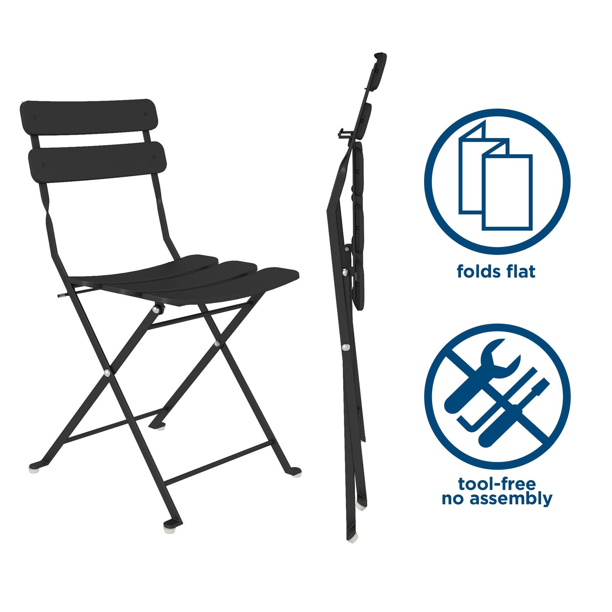 Outdoor Dining Set 3 Piece Bistro Set with 2 Folding Chairs and Round Table - Black
