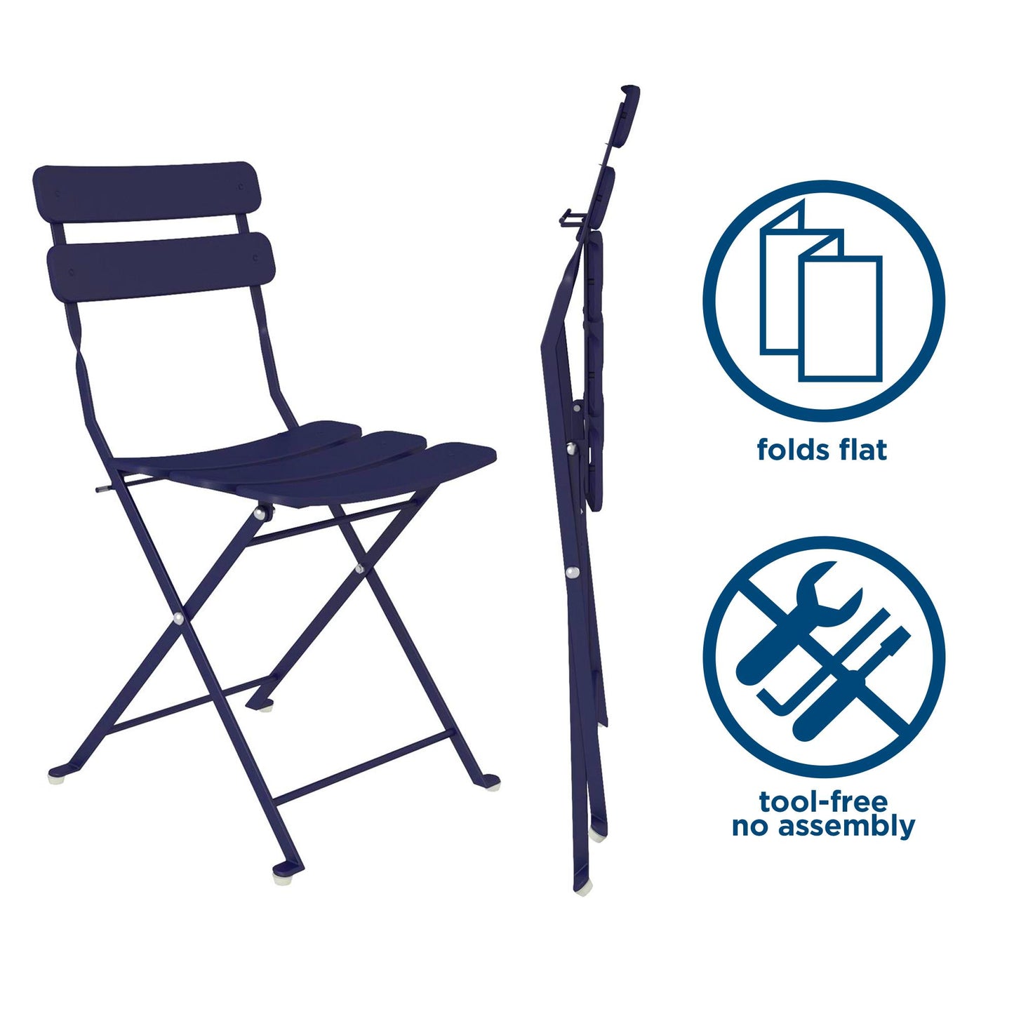 Outdoor Dining Set 3 Piece Bistro Set with 2 Folding Chairs and Round Table - Navy