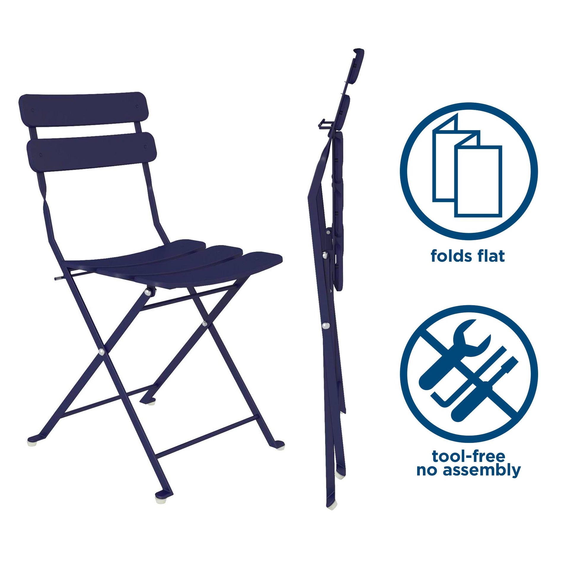 Outdoor Dining Set 3 Piece Bistro Set with 2 Folding Chairs and Round Table - Navy