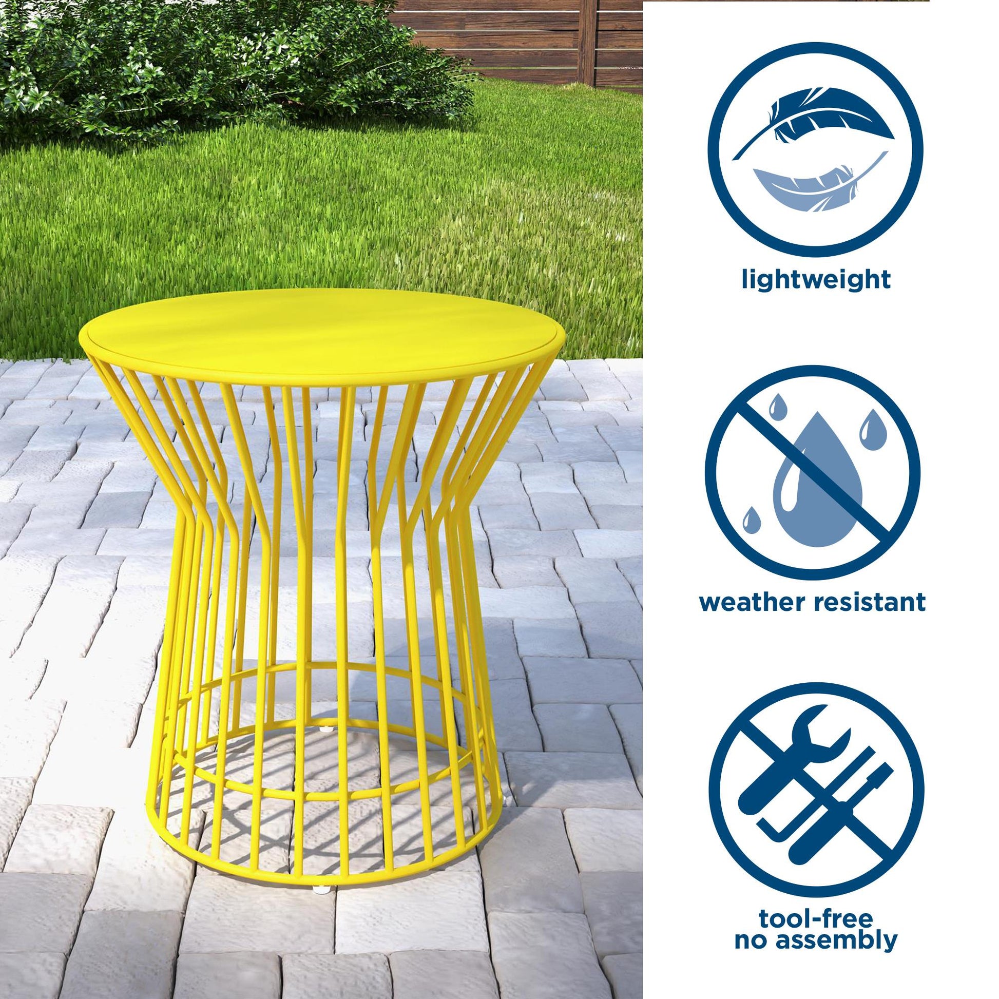 Novogratz Poolside Gossip Collection, Roberta Outdoor/Indoor Side Table, Yellow - Yellow