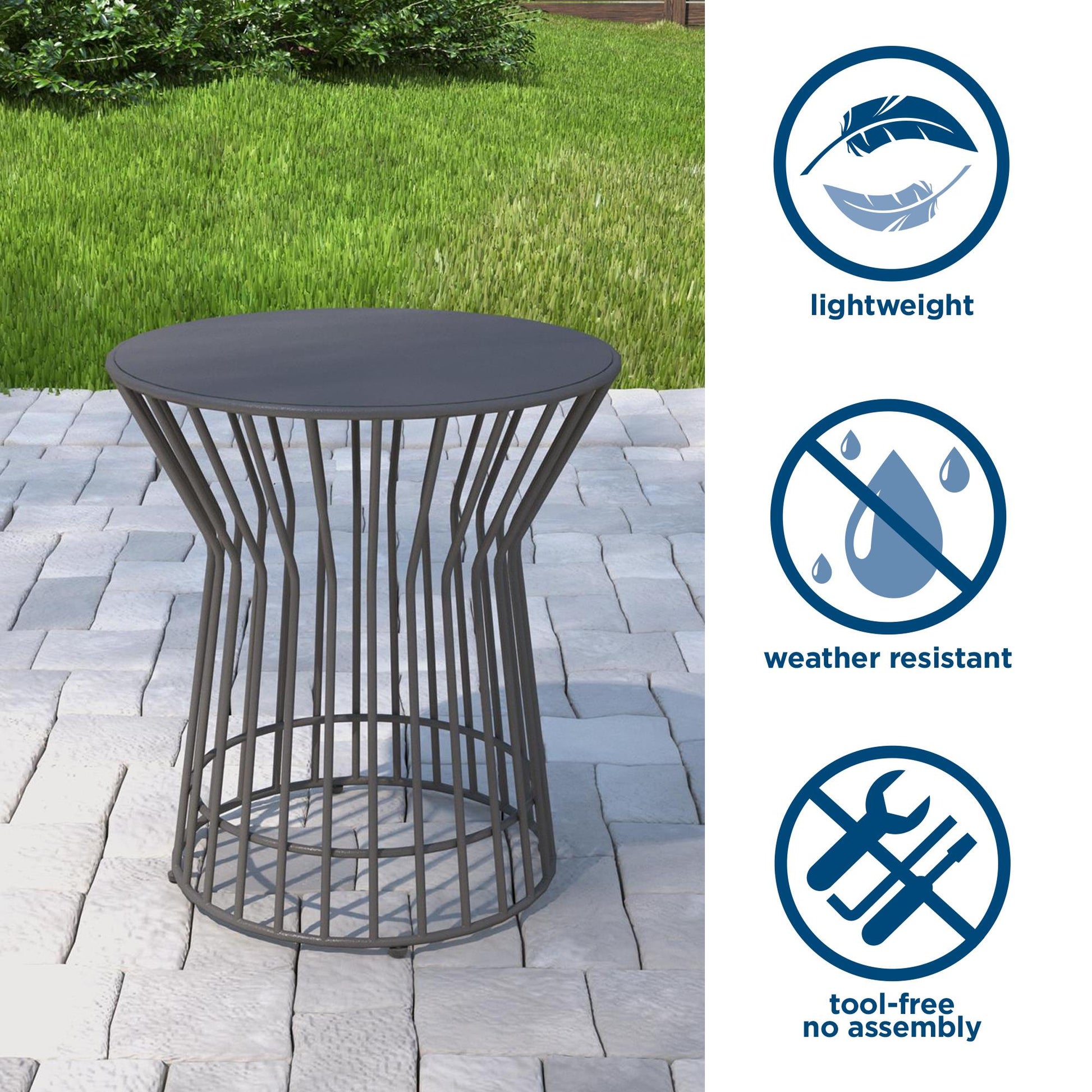 Novogratz Poolside Gossip Collection, Roberta Outdoor/indoor Side Table, Charcoal - Charcoal