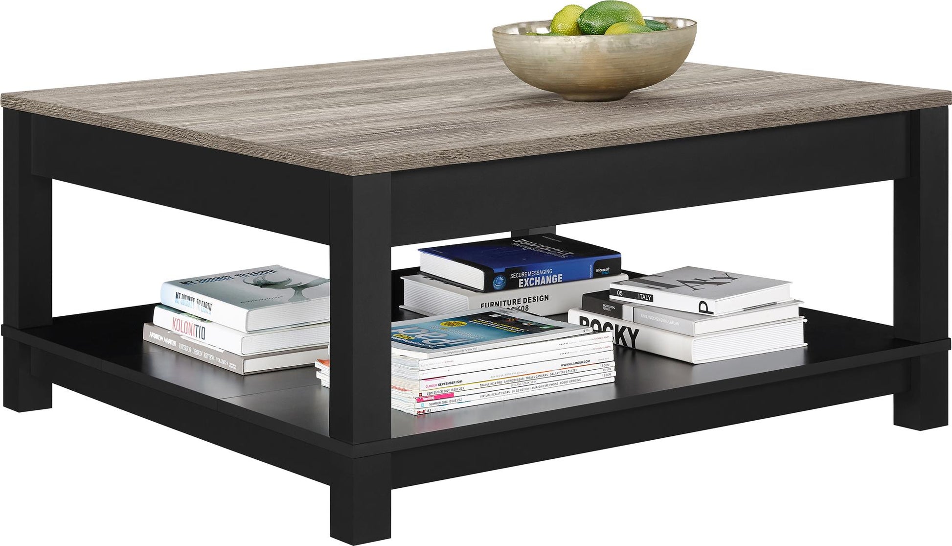 Carver Coffee Table with Bottom Magazine Storage Shelf - Black