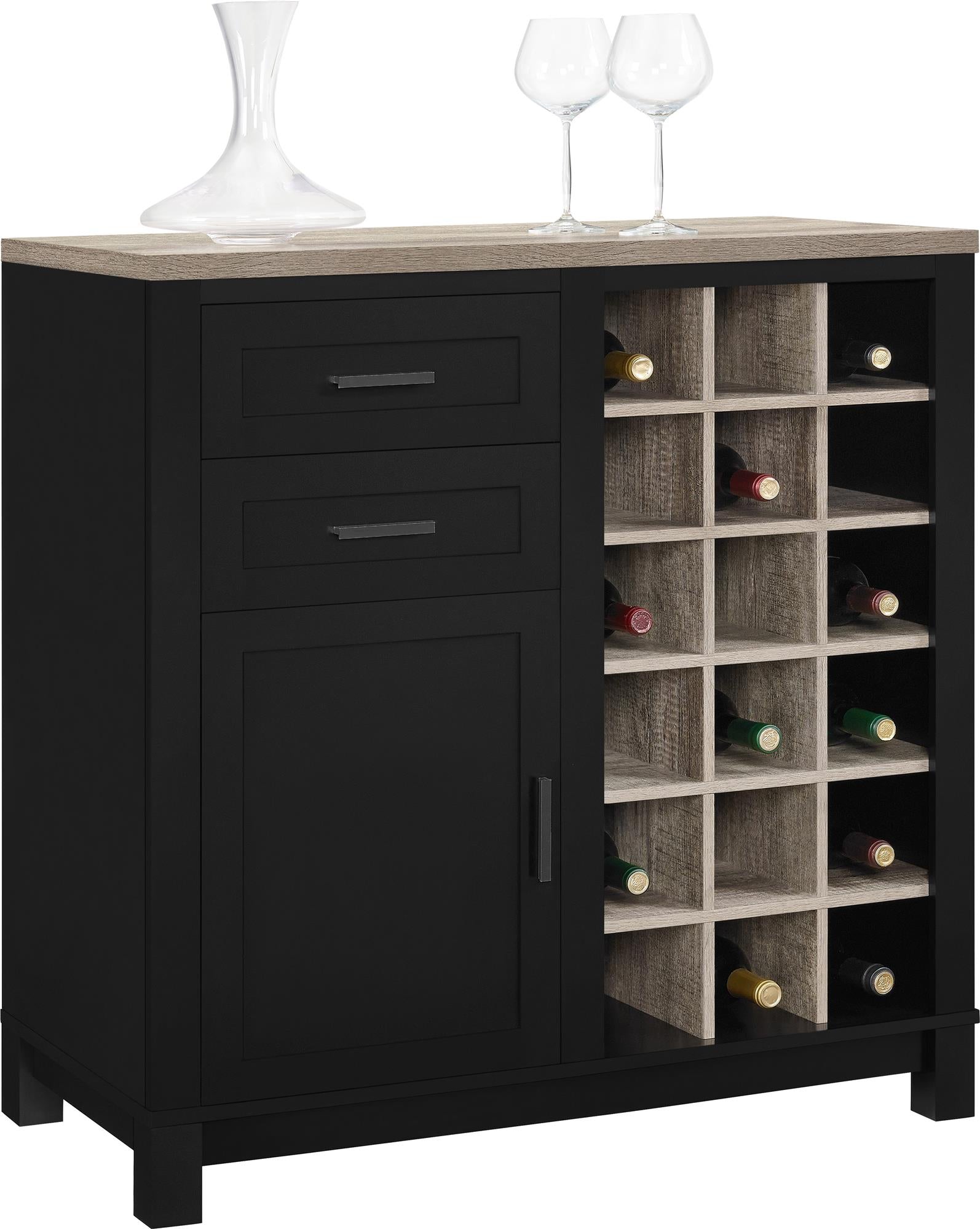 Carver Bar Cabinet with 2 Drawers and 18 Compartments - Black