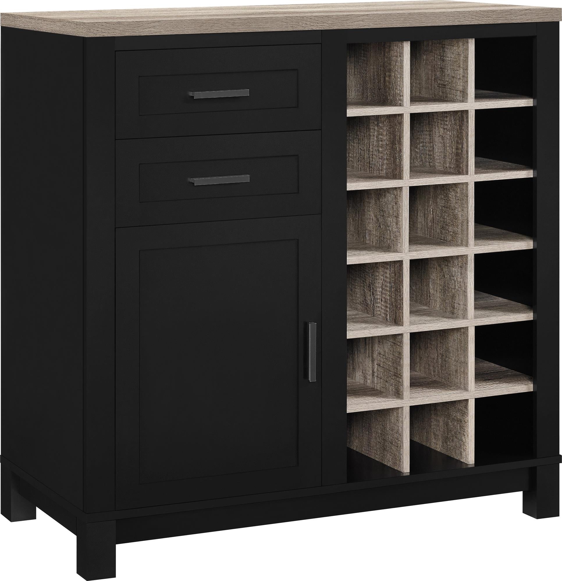 Carver Bar Cabinet with 2 Drawers and 18 Compartments - Black