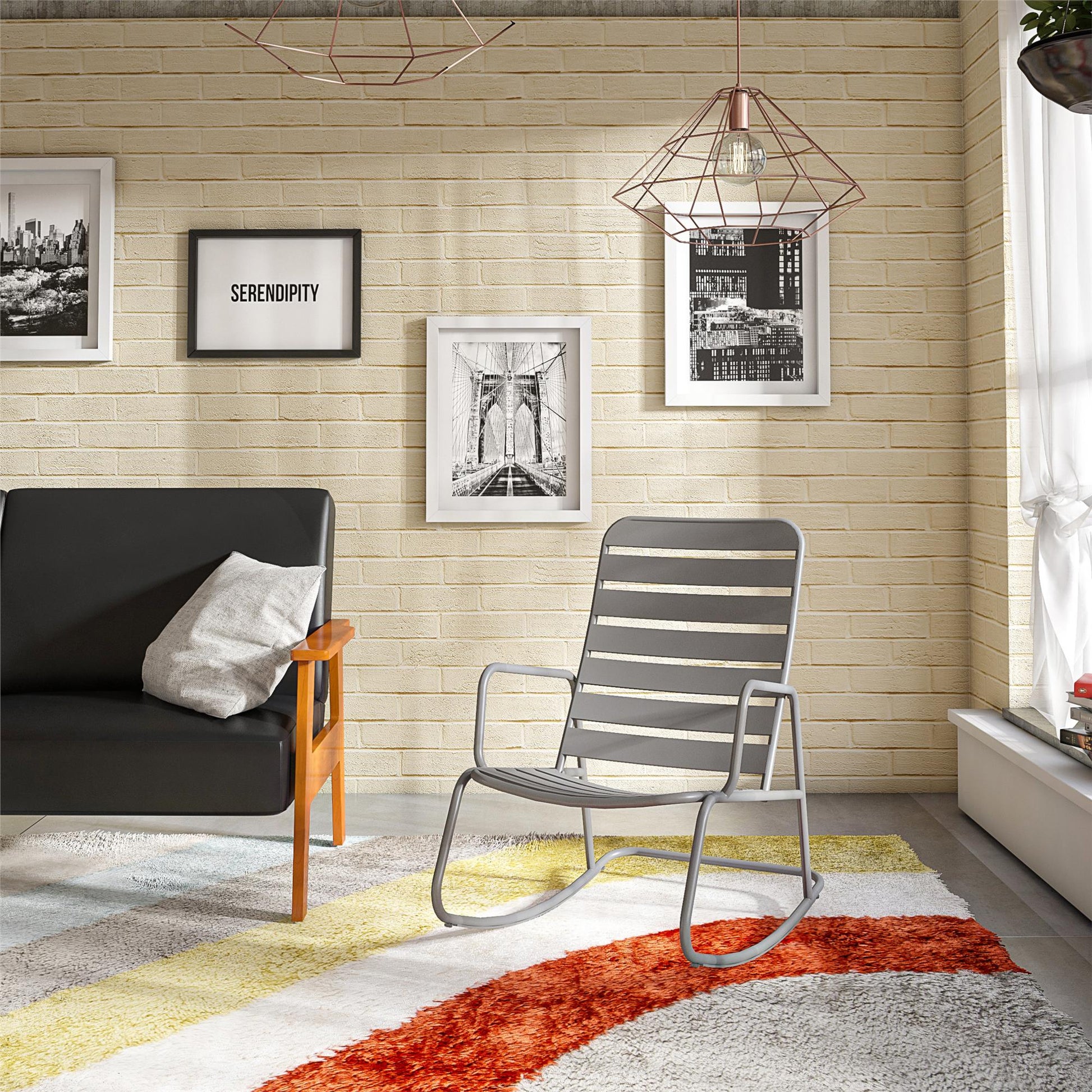 Novogratz Poolside Gossip Collection, Roberta Outdoor/Indoor Rocking Chair, Charcoal - Charcoal