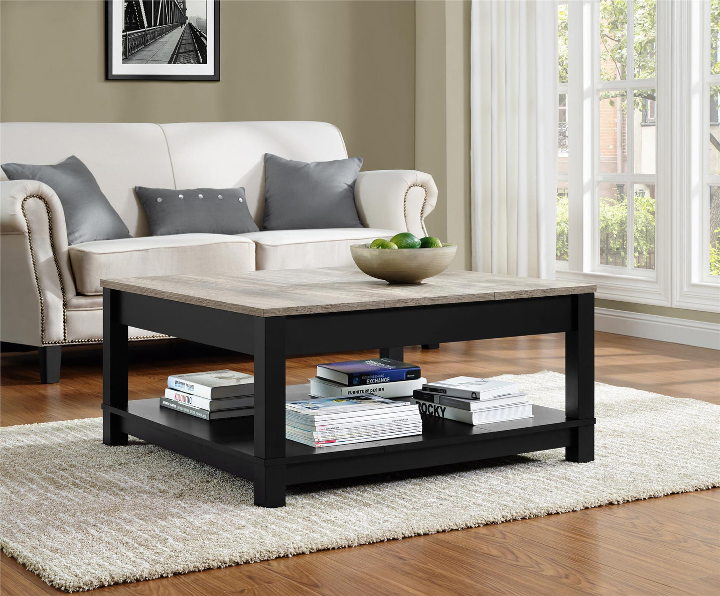 Carver Coffee Table with Bottom Magazine Storage Shelf - Black