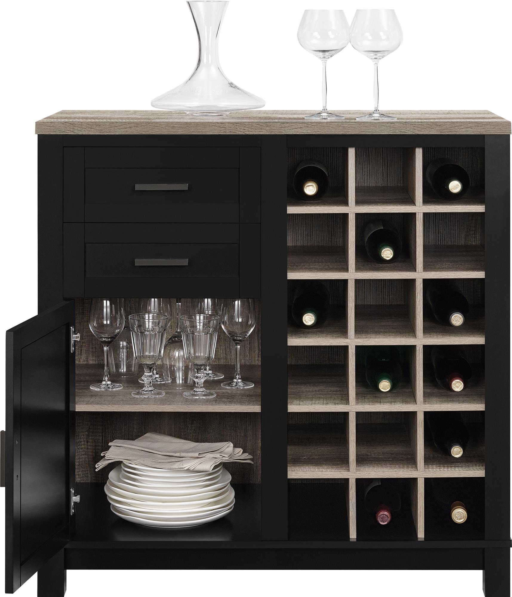 Carver Bar Cabinet with 2 Drawers and 18 Compartments - Black