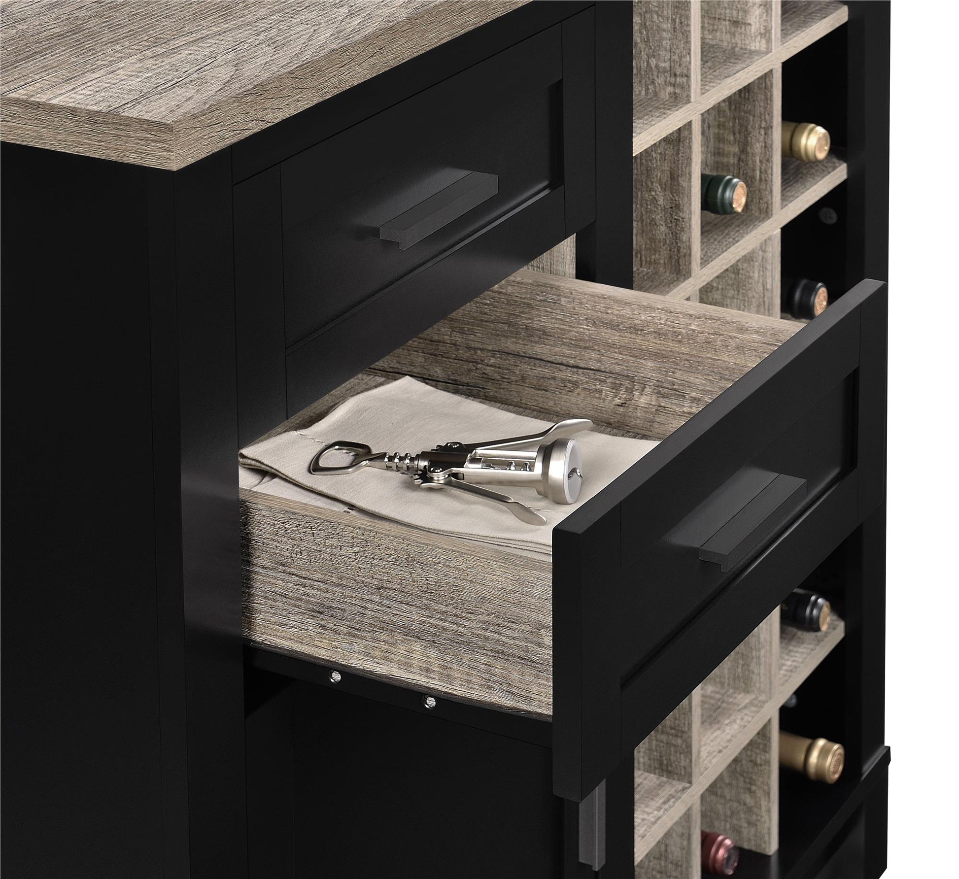 Carver Bar Cabinet with 2 Drawers and 18 Compartments - Black