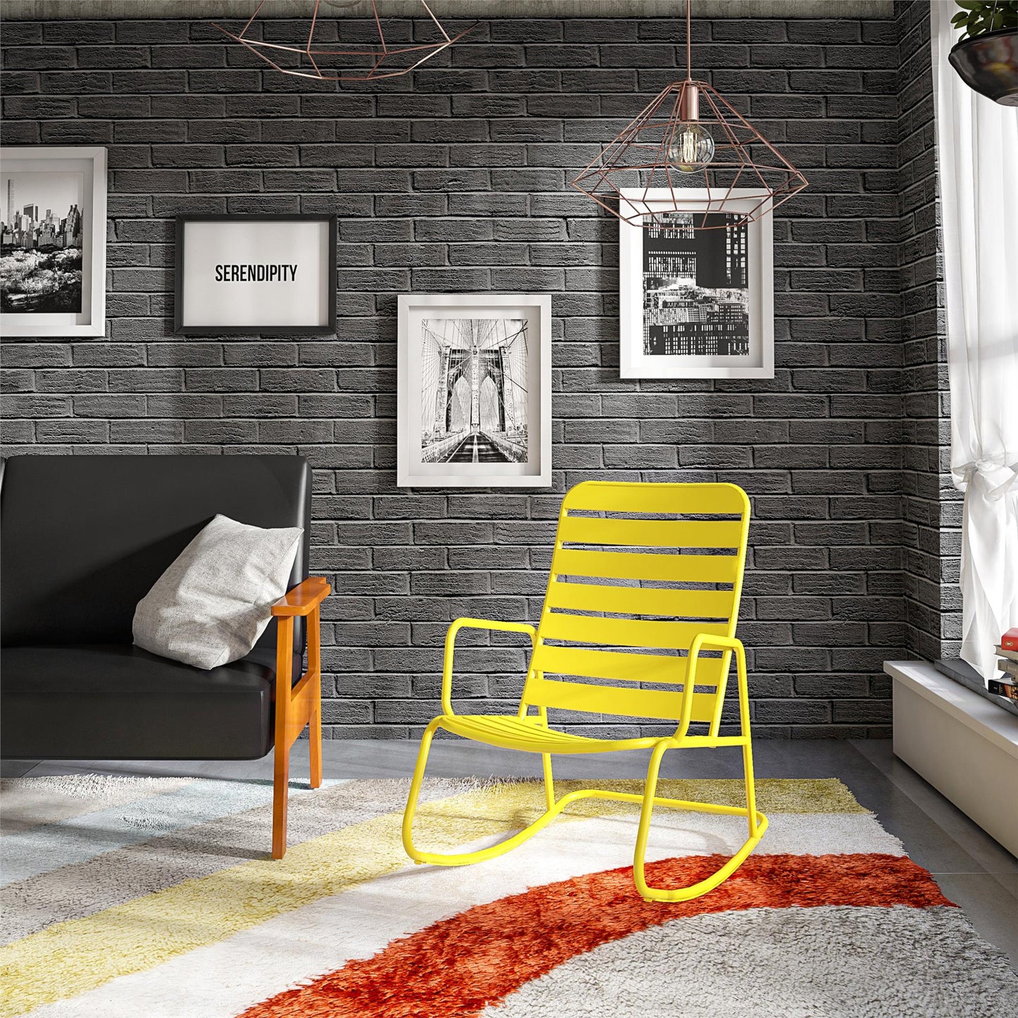 Novogratz Poolside Gossip, Roberta Outdoor/Indoor Rocking Chair, Yellow - Yellow