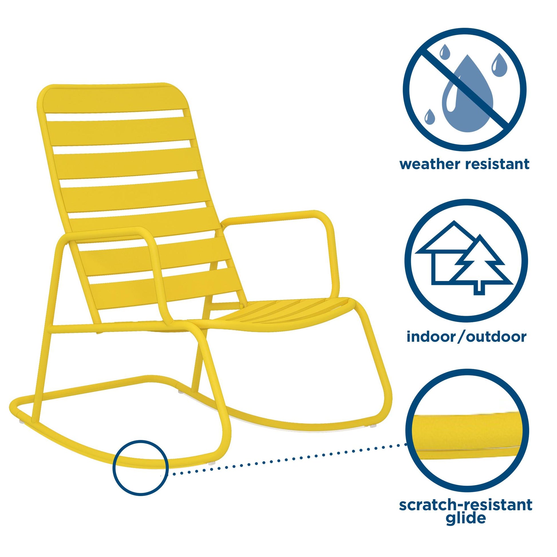 Novogratz Poolside Gossip, Roberta Outdoor/Indoor Rocking Chair, Yellow - Yellow