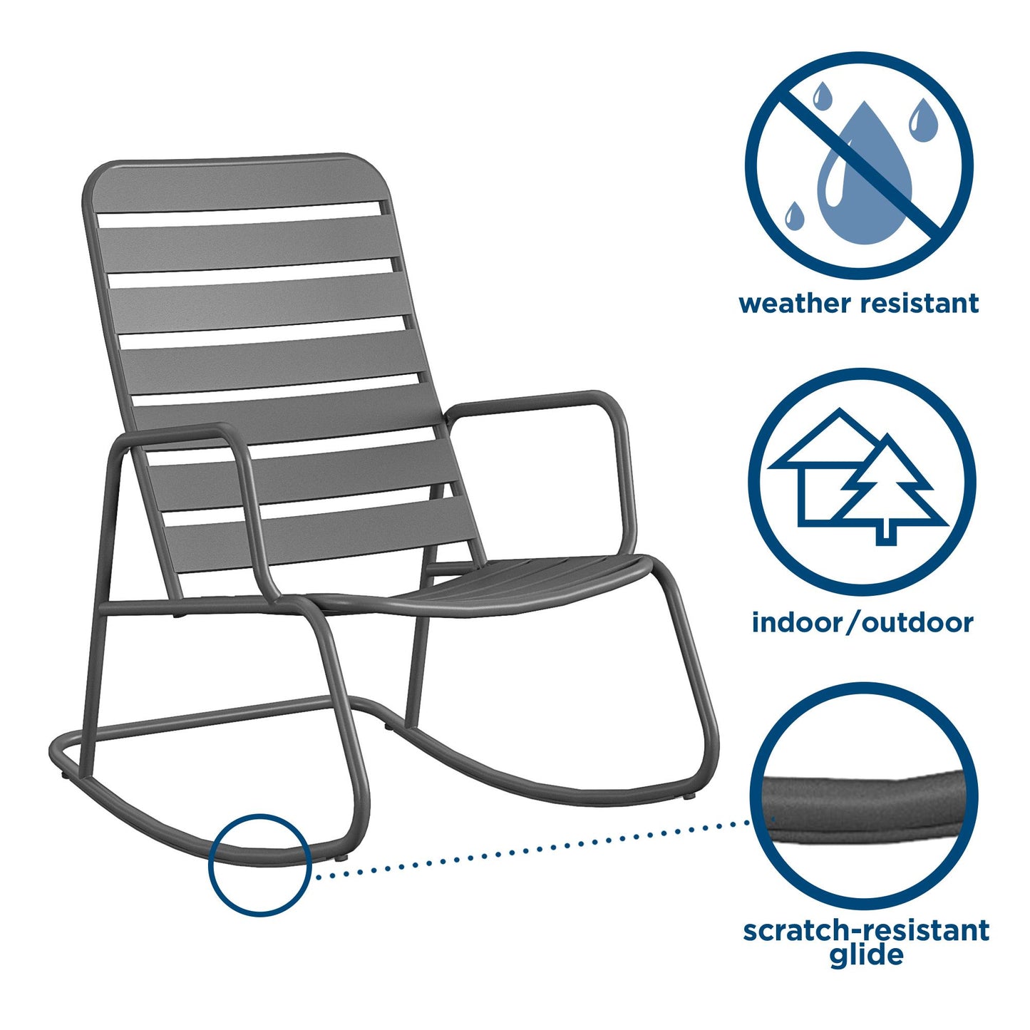 Novogratz Poolside Gossip Collection, Roberta Outdoor/Indoor Rocking Chair, Charcoal - Charcoal