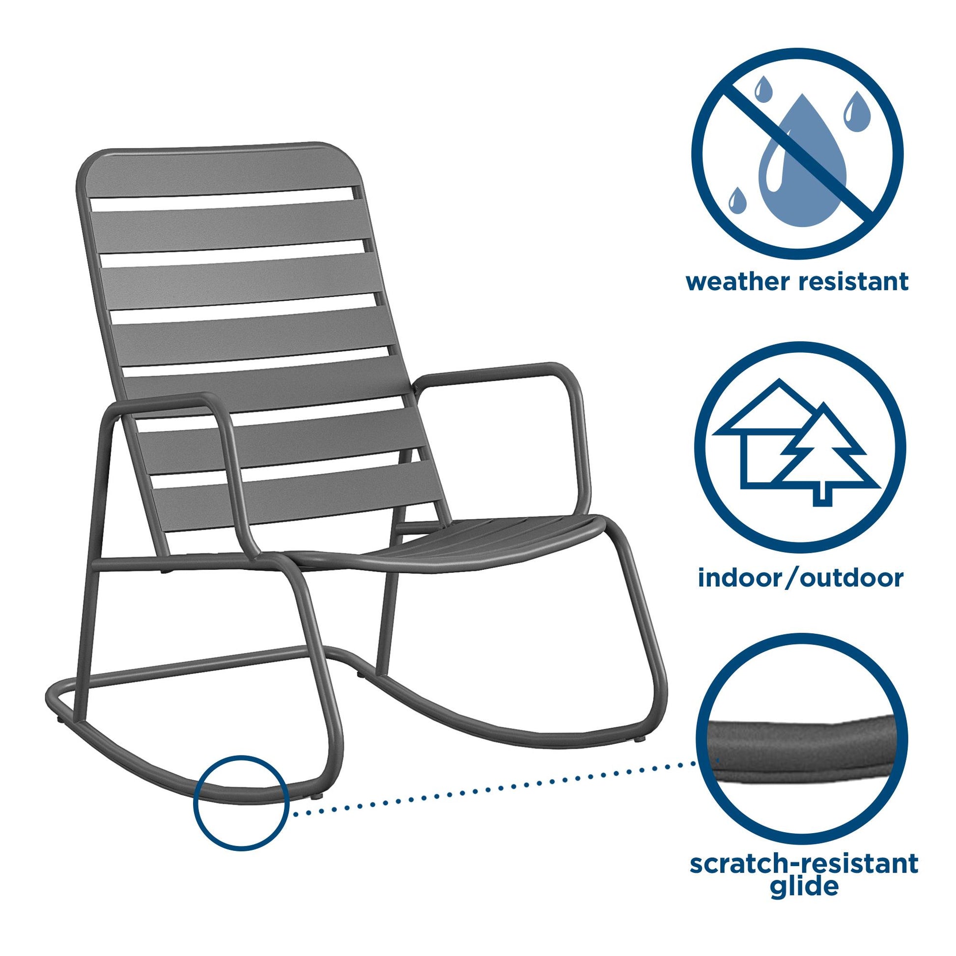 Novogratz Poolside Gossip Collection, Roberta Outdoor/Indoor Rocking Chair, Charcoal - Charcoal