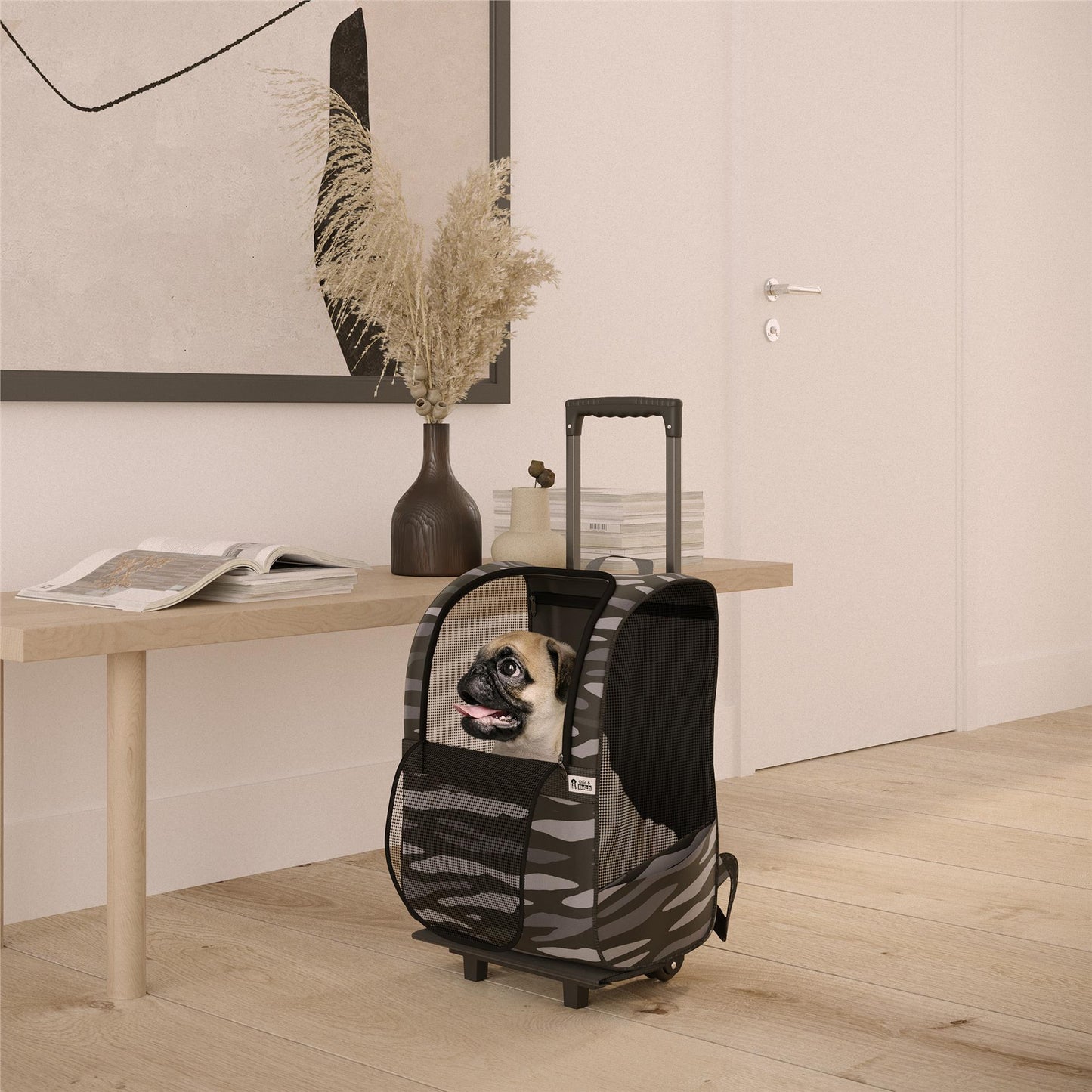 Kaya Pet Carrier Trolley with Pull Up Handle - Black Camouflage