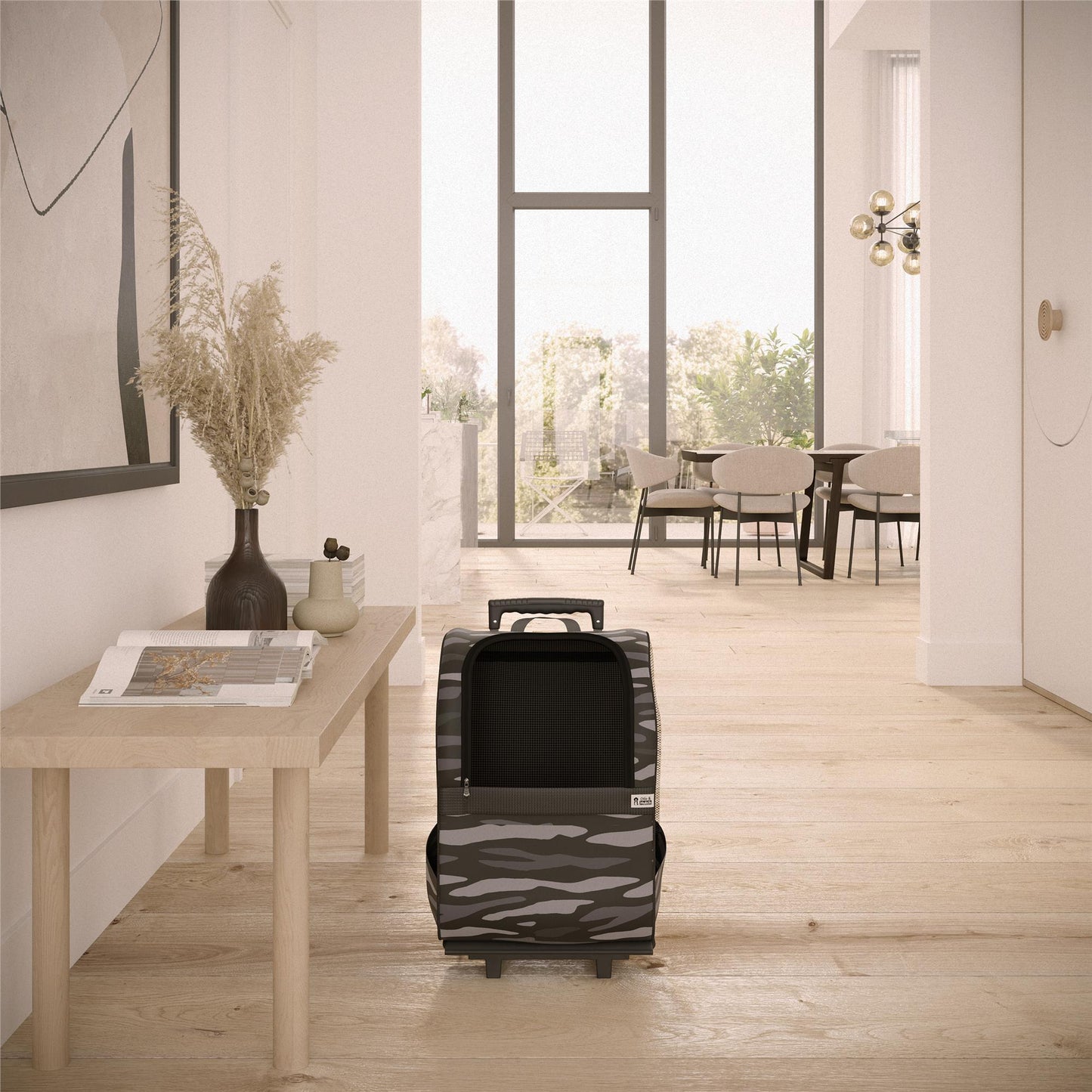 Kaya Pet Carrier Trolley with Pull Up Handle - Black Camouflage