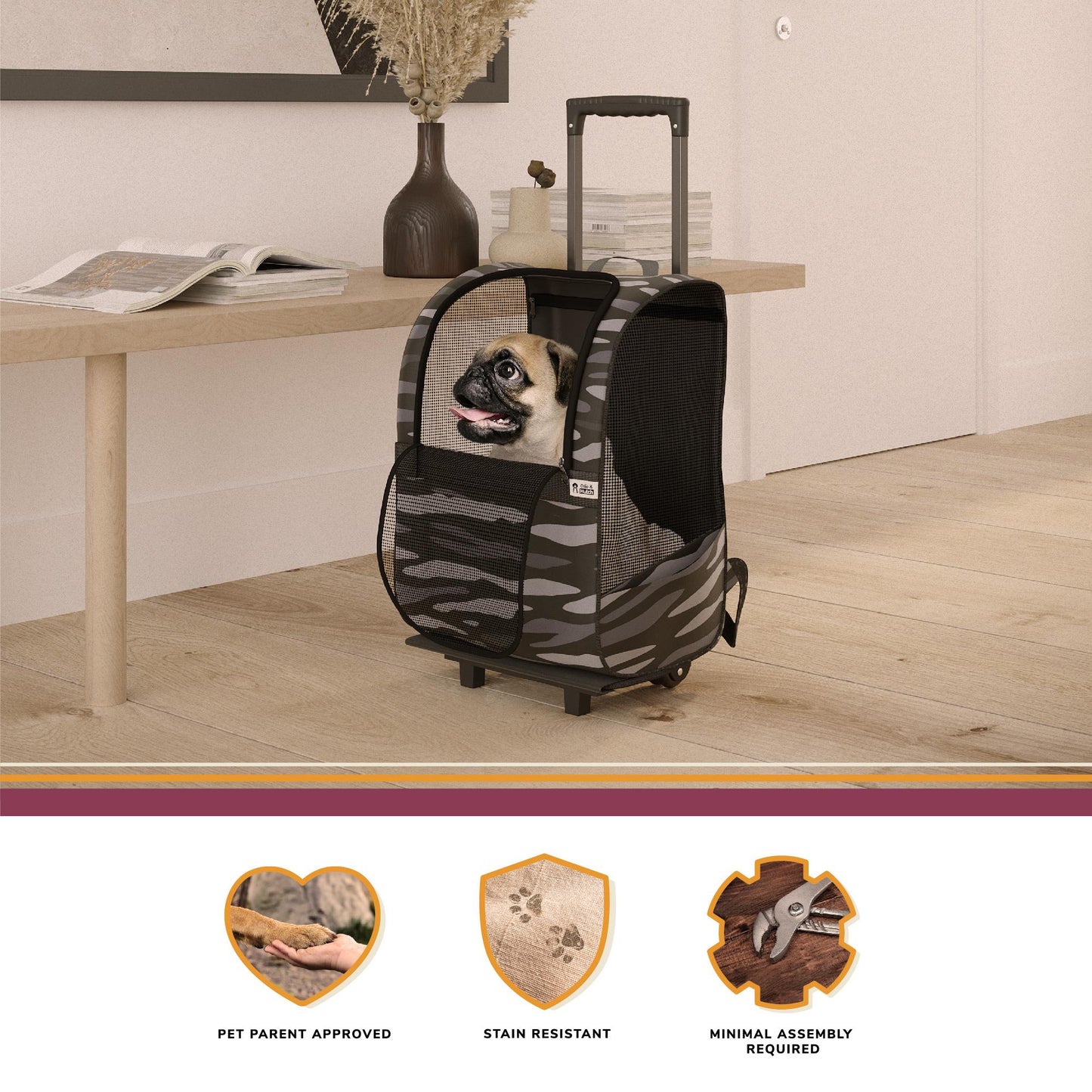 Kaya Pet Carrier Trolley with Pull Up Handle - Black Camouflage