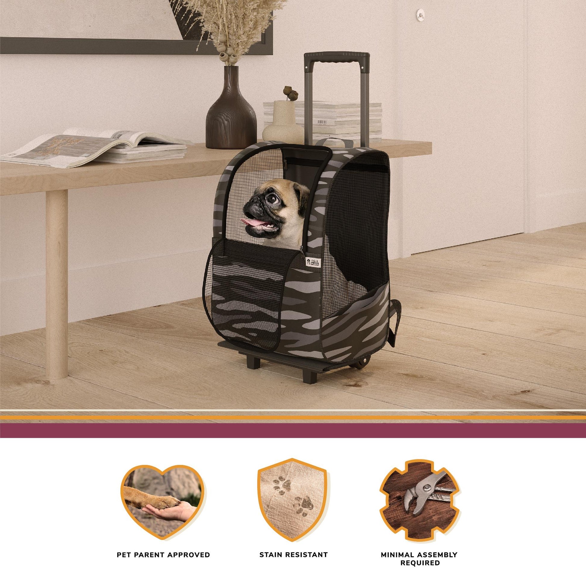 Kaya Pet Carrier Trolley with Pull Up Handle - Black Camouflage