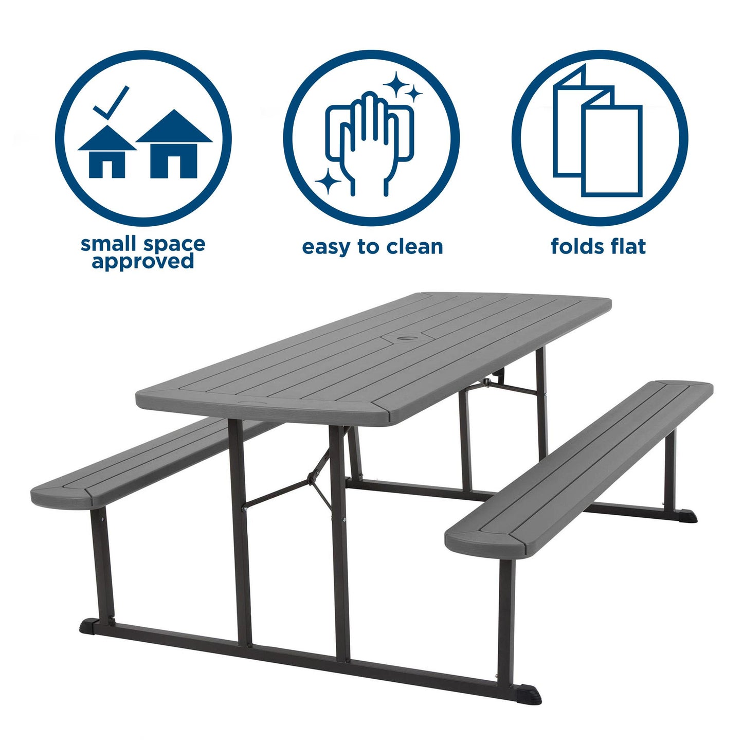 Outdoor 6 Foot Folding Picnic Table, Comfortably Seats 8 People - Dark Gray