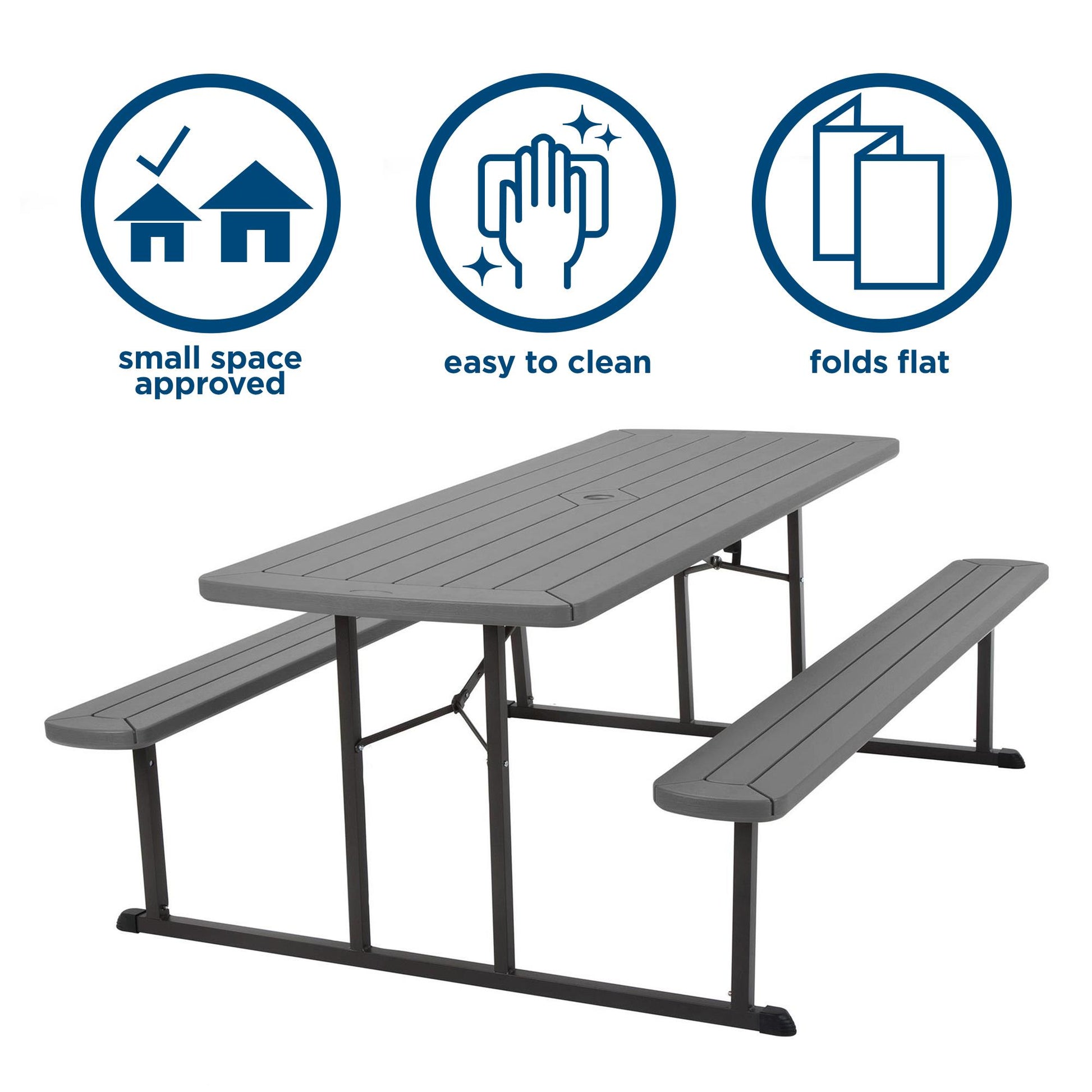 Outdoor 6 Foot Folding Picnic Table, Comfortably Seats 8 People - Dark Gray