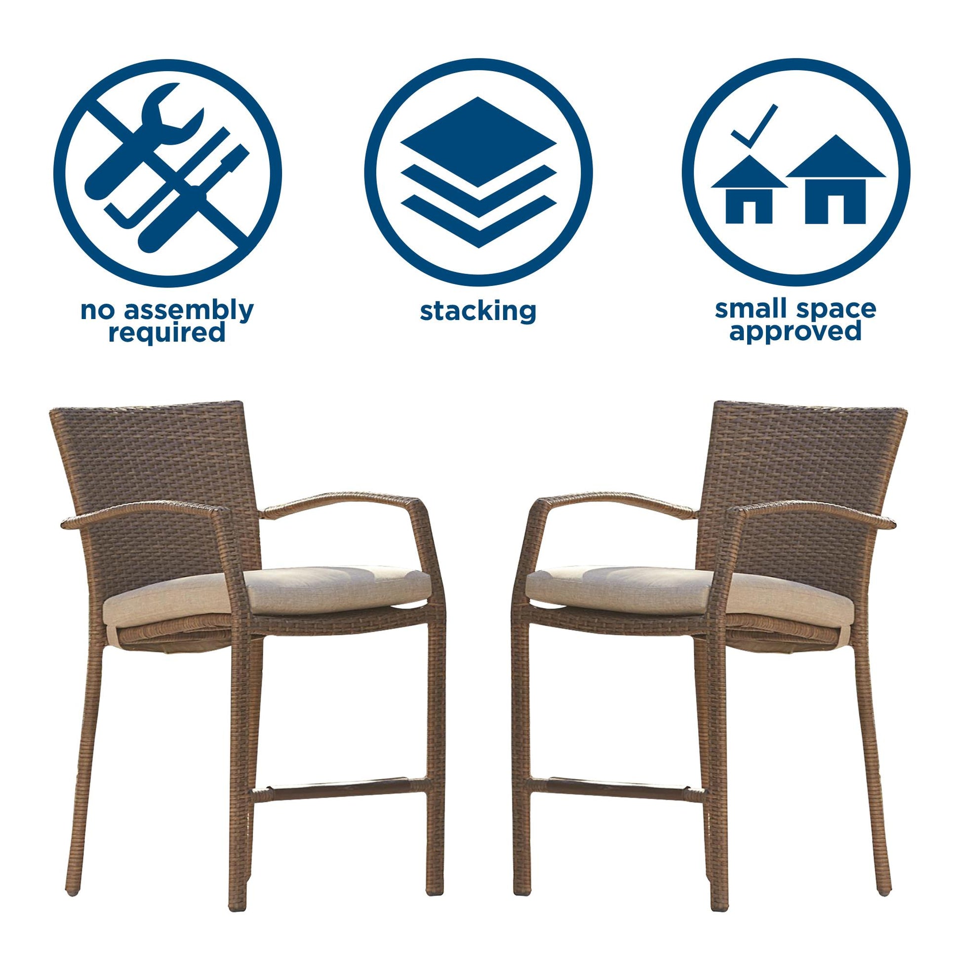 3 Piece High Top Bistro Wicker Patio Table and Chairs Set - Brown