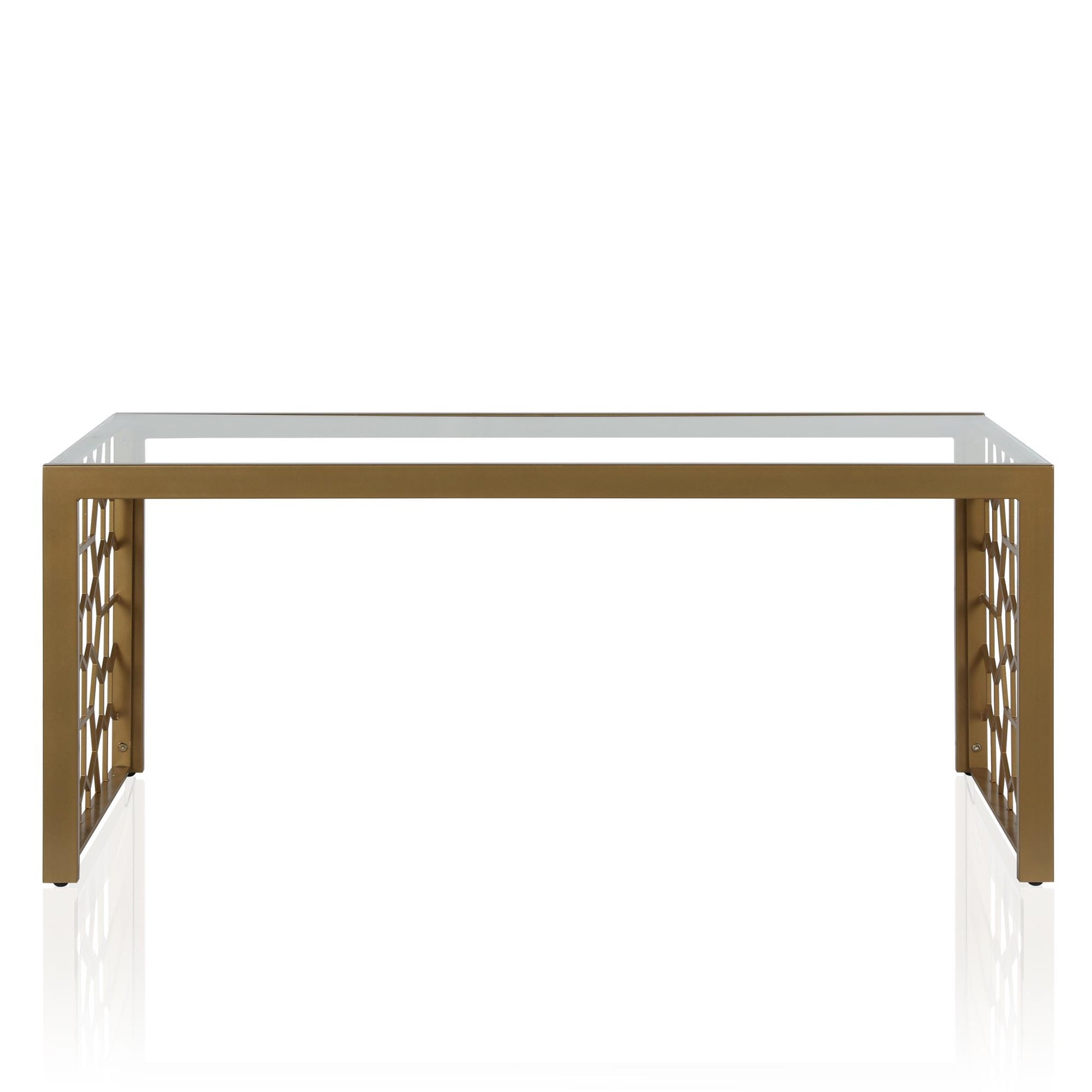 CosmoLiving Juliette Glass Top Coffee Table, Brass, Tempered Glass - Brass
