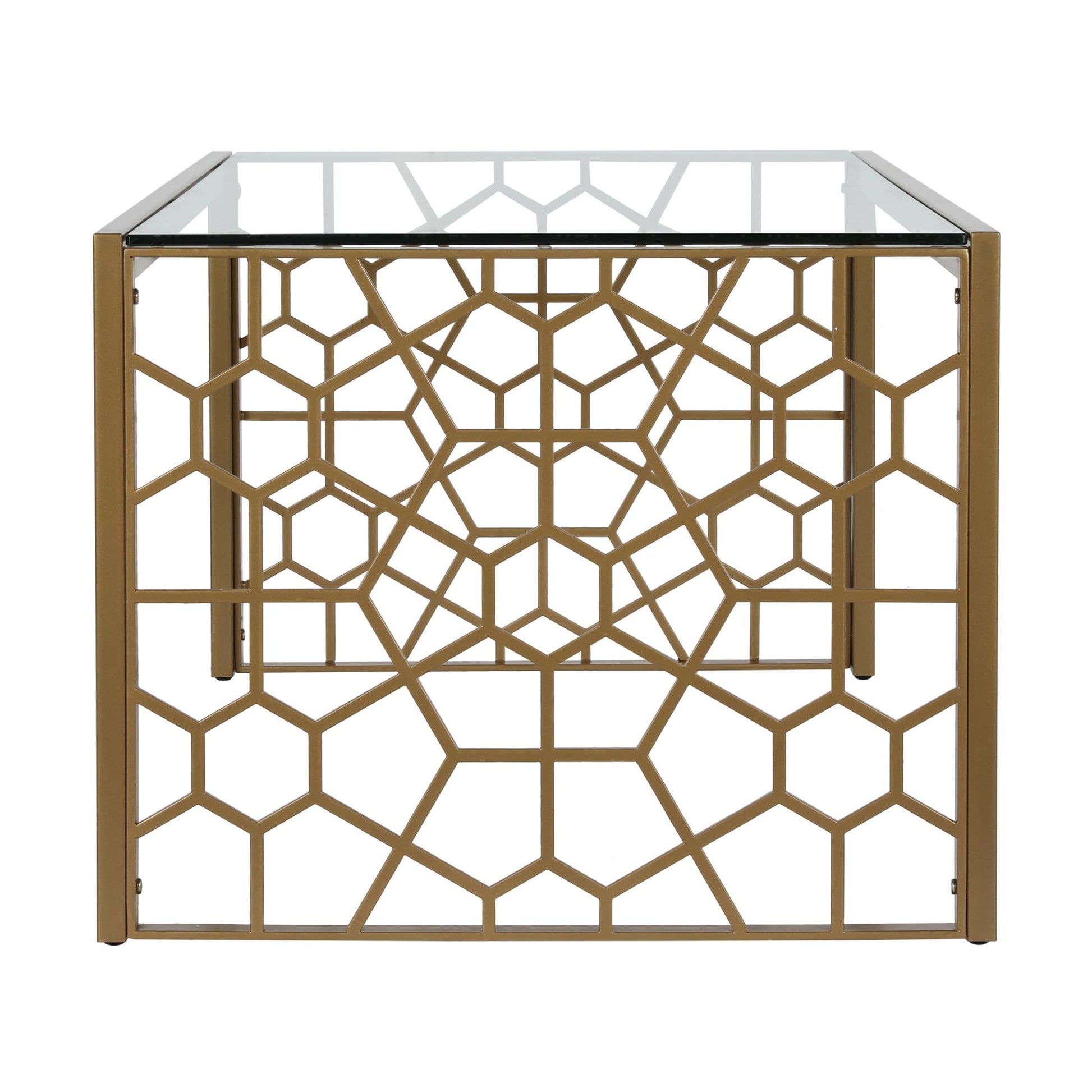 CosmoLiving Juliette Glass Top Coffee Table, Brass, Tempered Glass - Brass