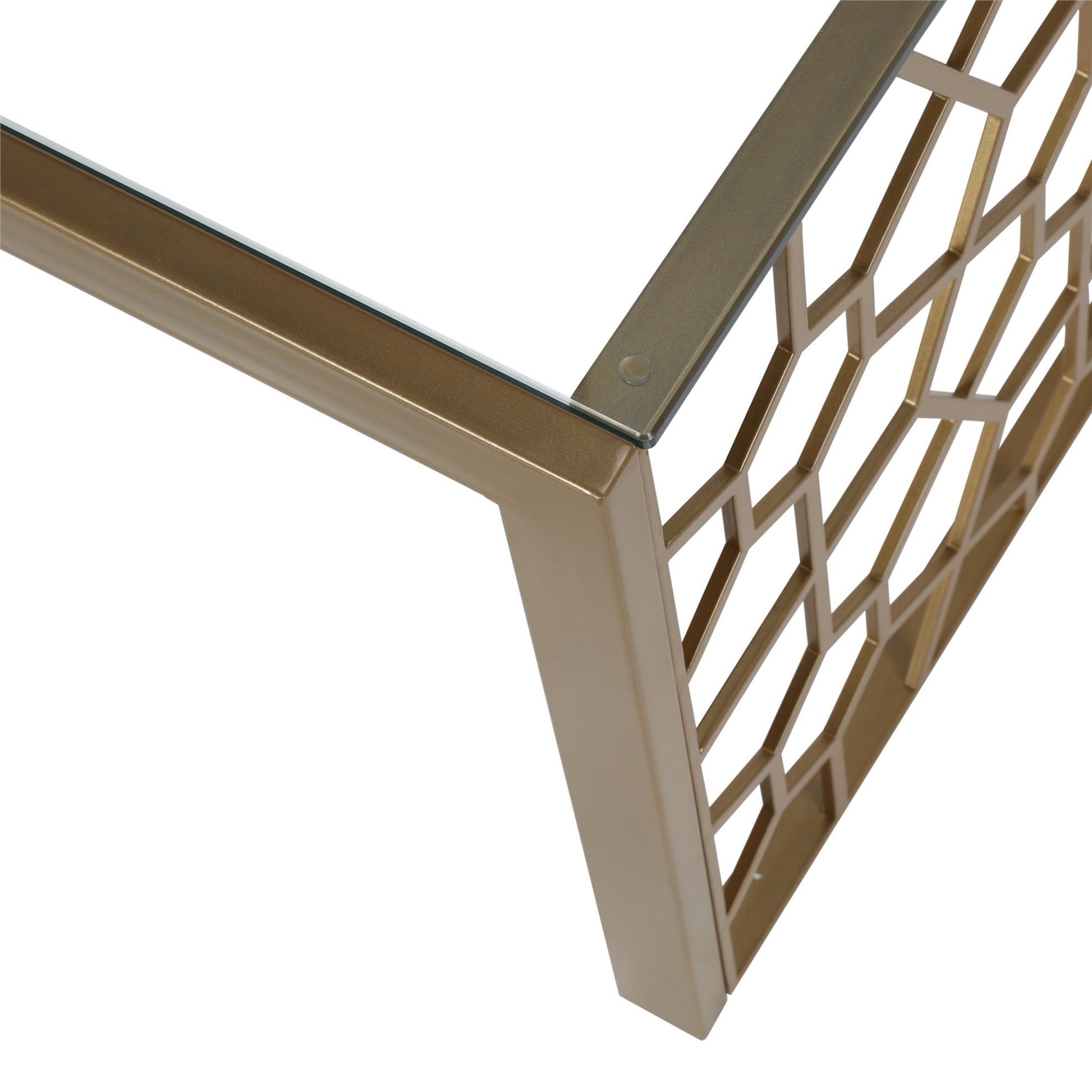 CosmoLiving Juliette Glass Top Coffee Table, Brass, Tempered Glass - Brass