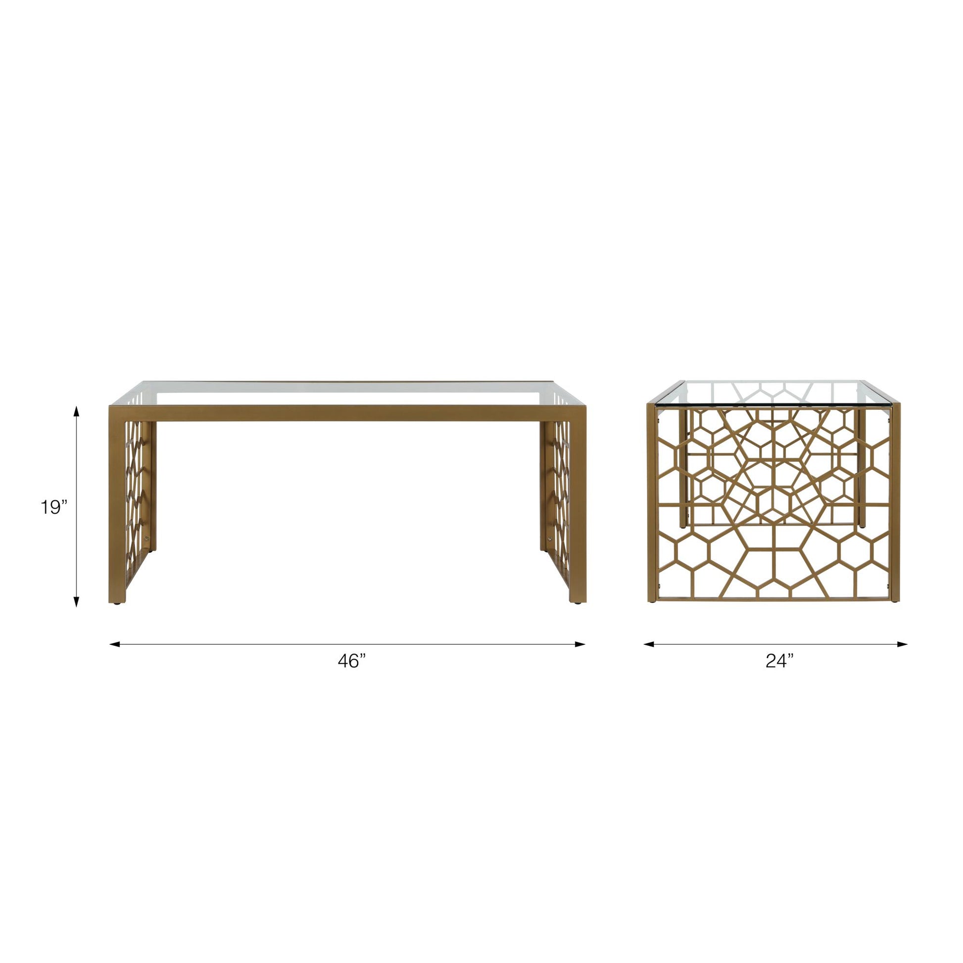 CosmoLiving Juliette Glass Top Coffee Table, Brass, Tempered Glass - Brass