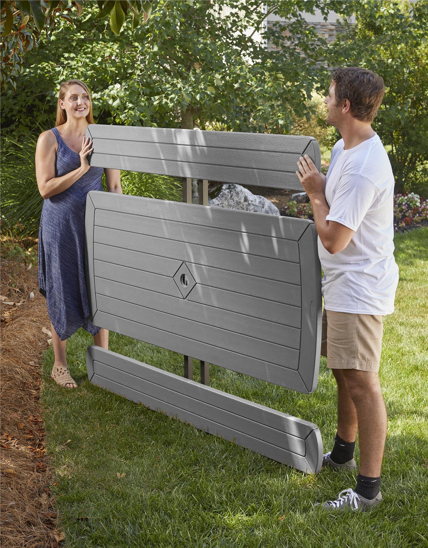 Outdoor 6 Foot Folding Picnic Table, Comfortably Seats 8 People - Dark Gray