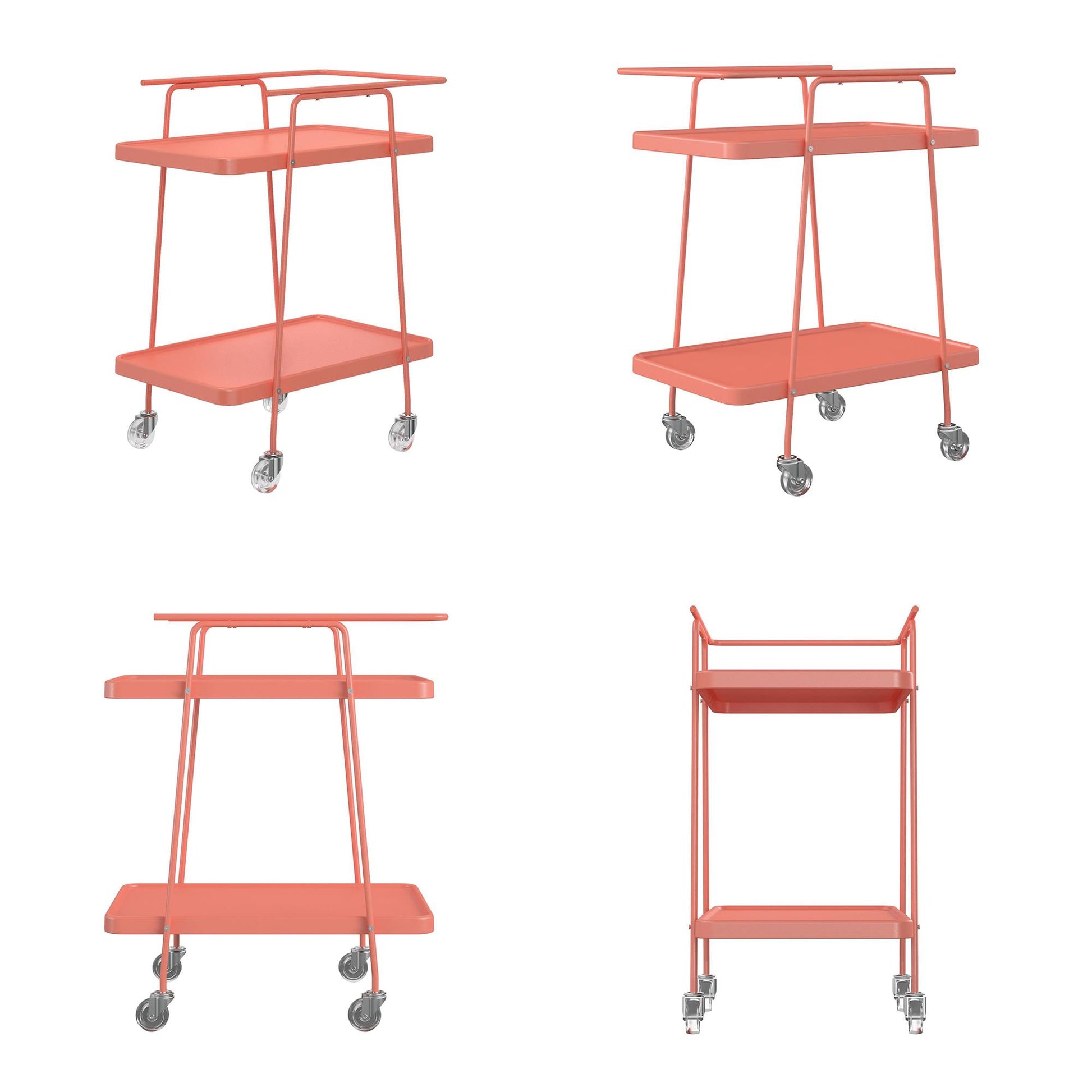 2 Tier Serving Cart on Wheels with Locking Casters - Coral - 1-Pack