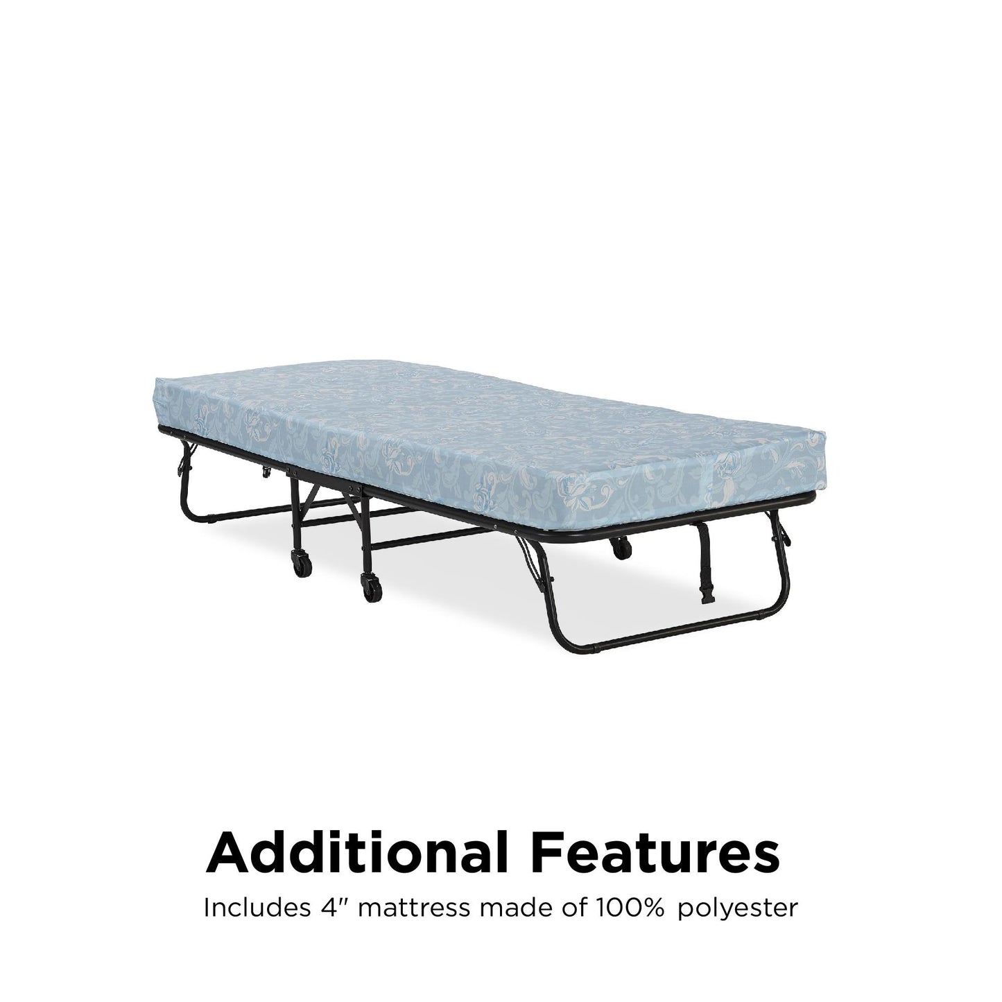 Levy Folding Guest Bed with Metal Frame and 4 Inch Mattress - Black - Twin