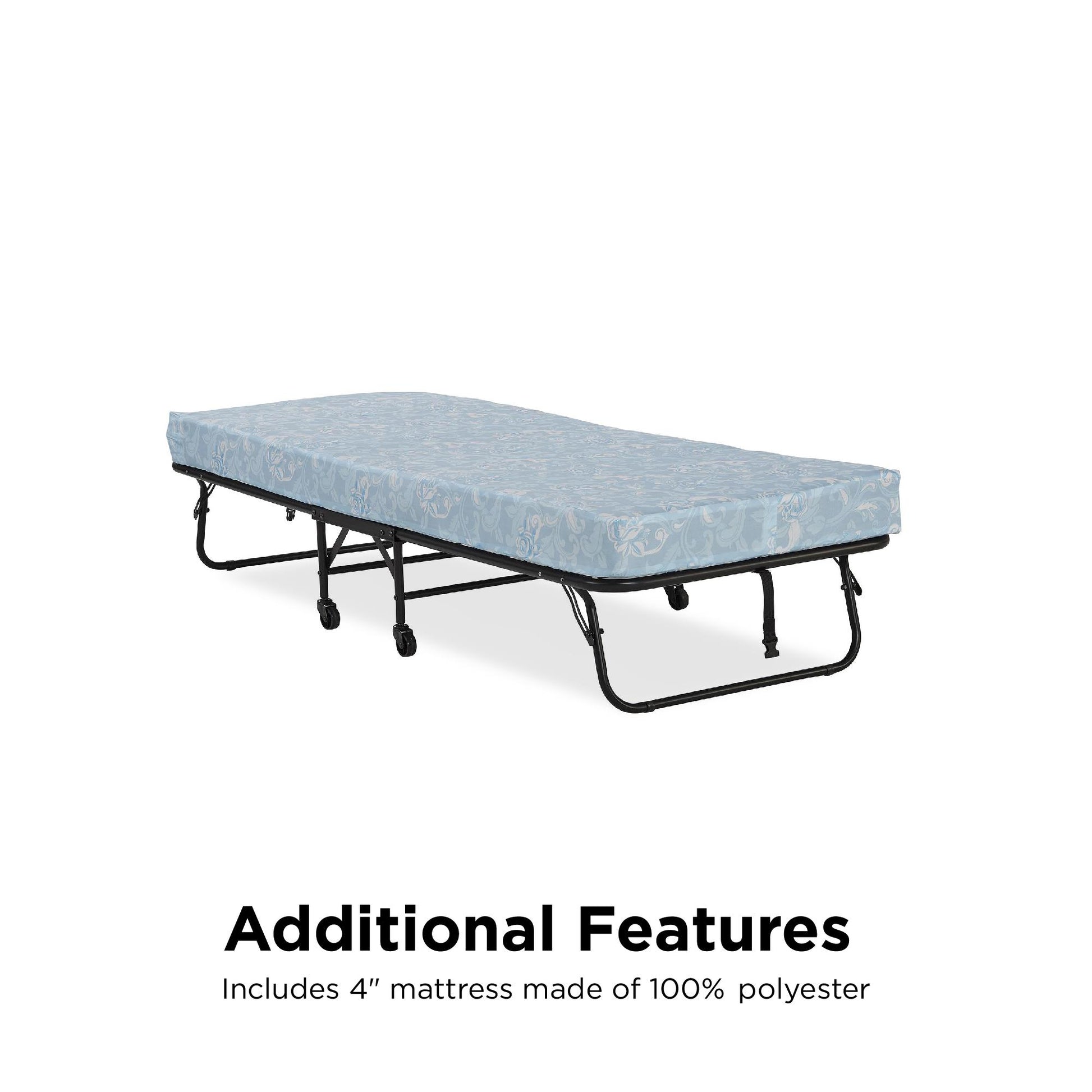 Levy Folding Guest Bed with Metal Frame and 4 Inch Mattress - Black - Twin