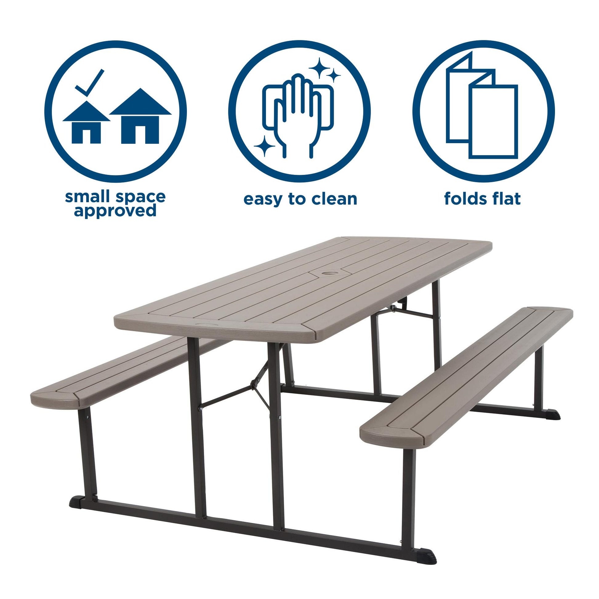 Outdoor 6 Foot Folding Picnic Table, Comfortably Seats 8 People - Taupe