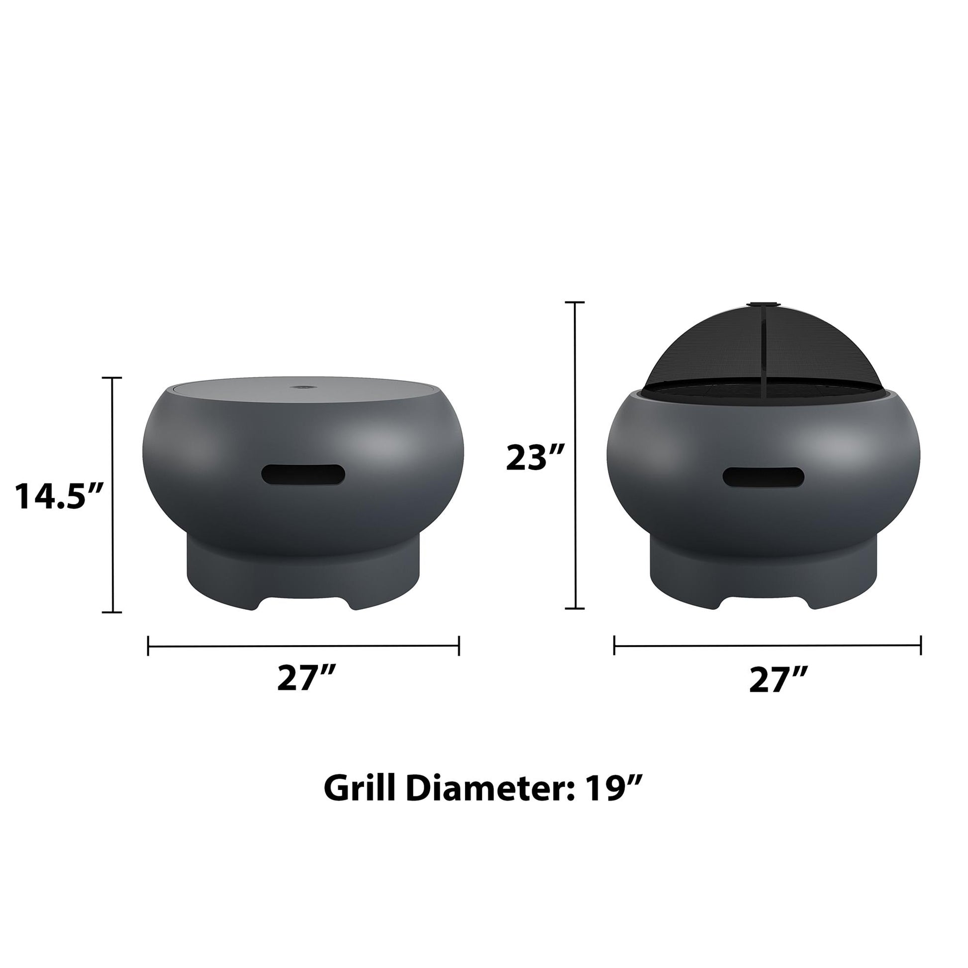 Asher 27" Wood Burning Fire Pit with Grilling Surface - Dark Gray