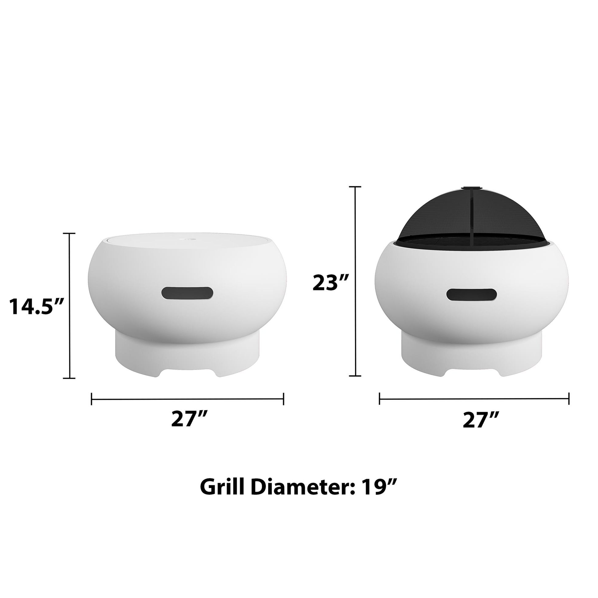 Novogratz Poolside Collection, Asher 27" Wood Burning Fire Pit with Grilling Surface, Bright White - White