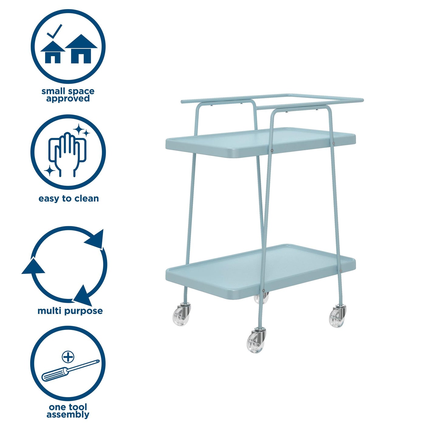2 Tier Serving Cart on Wheels with Locking Casters - Light Blue - 1-Pack