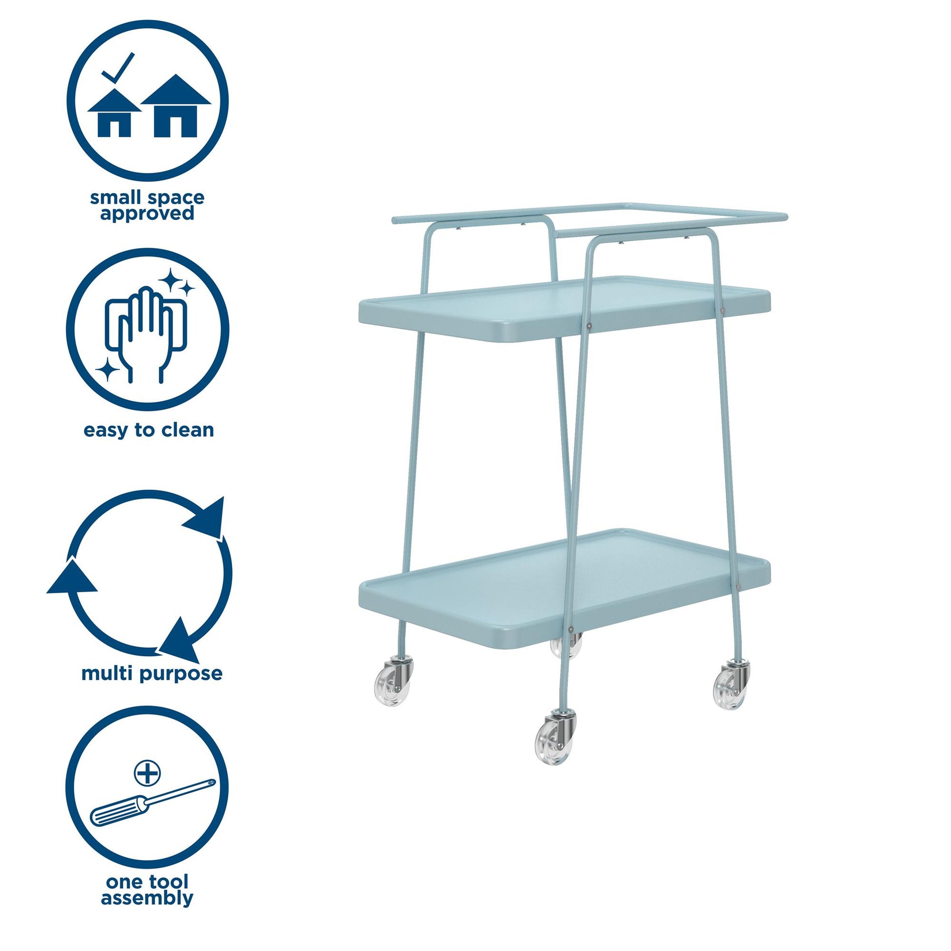 2 Tier Serving Cart on Wheels with Locking Casters - Light Blue - 1-Pack