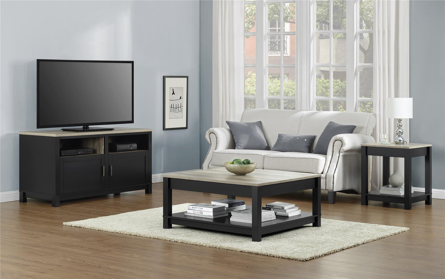 Carver Coffee Table with Bottom Magazine Storage Shelf - Black