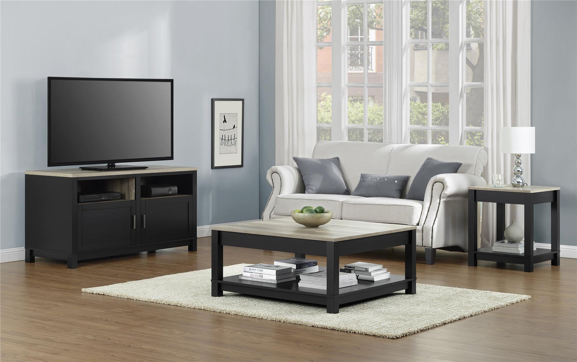 Carver Coffee Table with Bottom Magazine Storage Shelf - Black