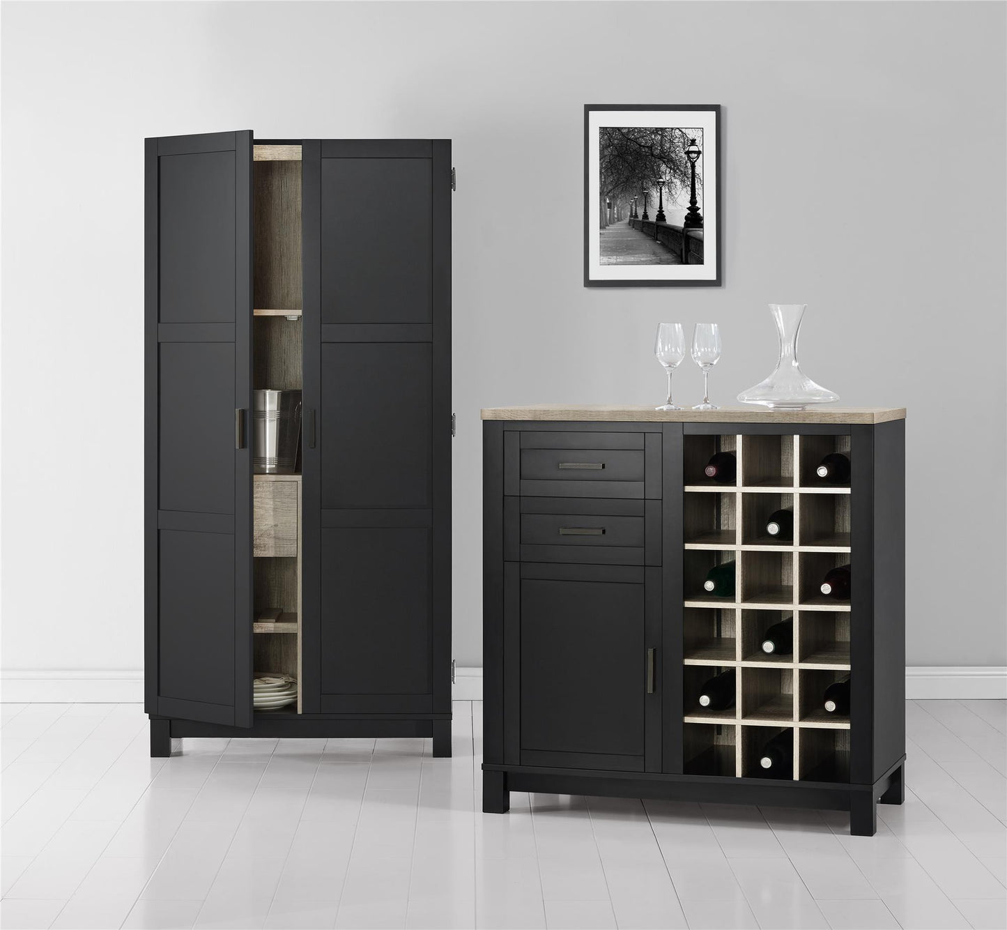 Carver Bar Cabinet with 2 Drawers and 18 Compartments - Black