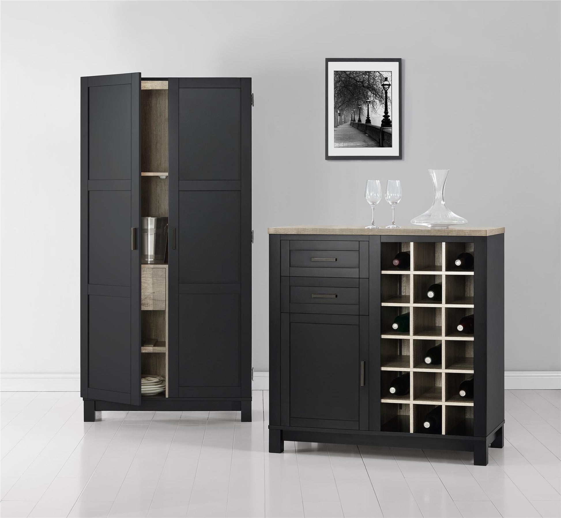 Carver Bar Cabinet with 2 Drawers and 18 Compartments - Black