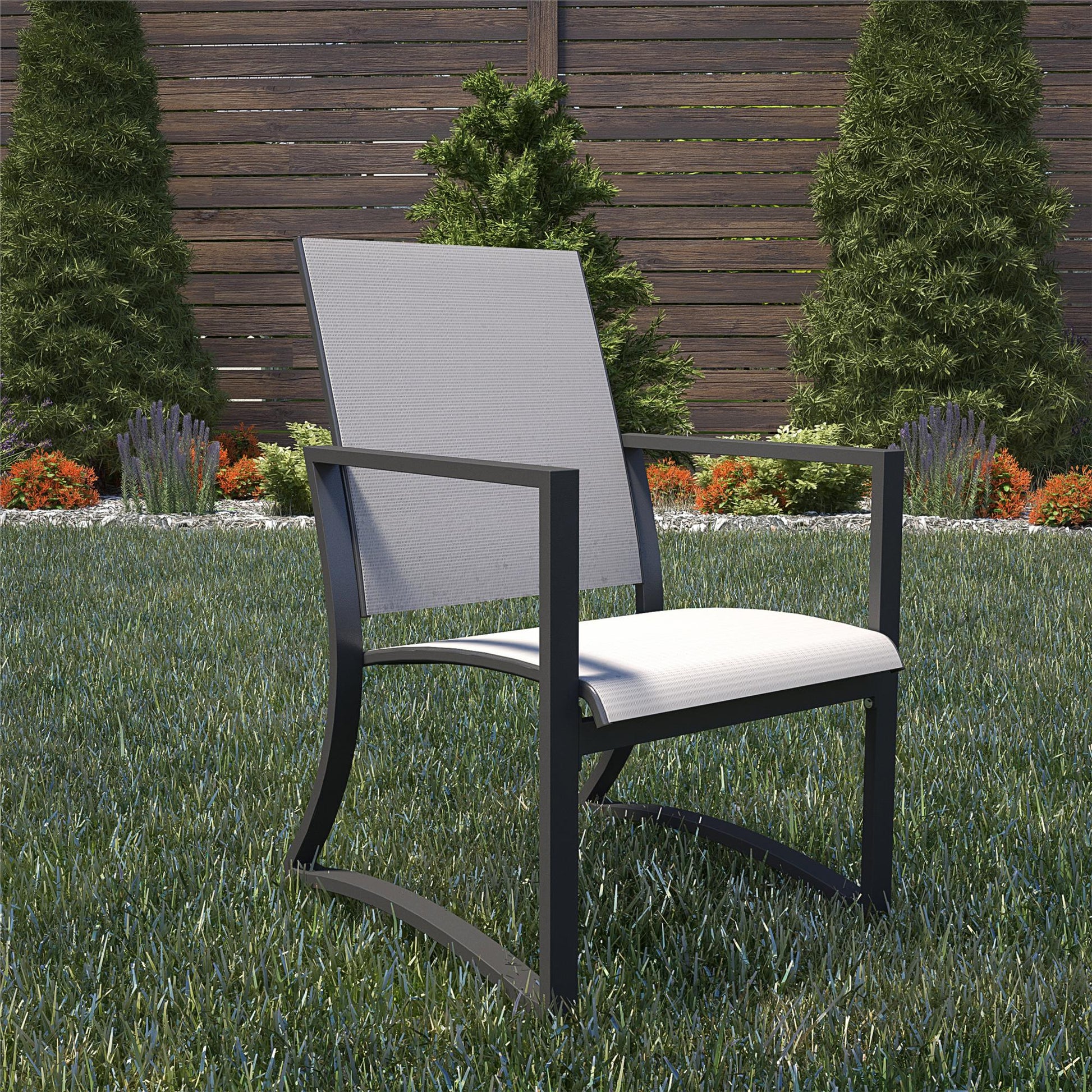 Patio Dining Chairs with Armrests and Sled Legs, Set of 6 - Light Gray