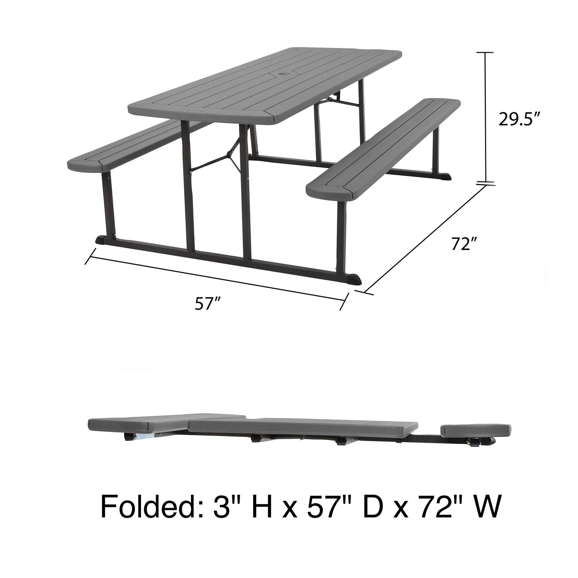 Outdoor 6 Foot Folding Picnic Table, Comfortably Seats 8 People - Dark Gray