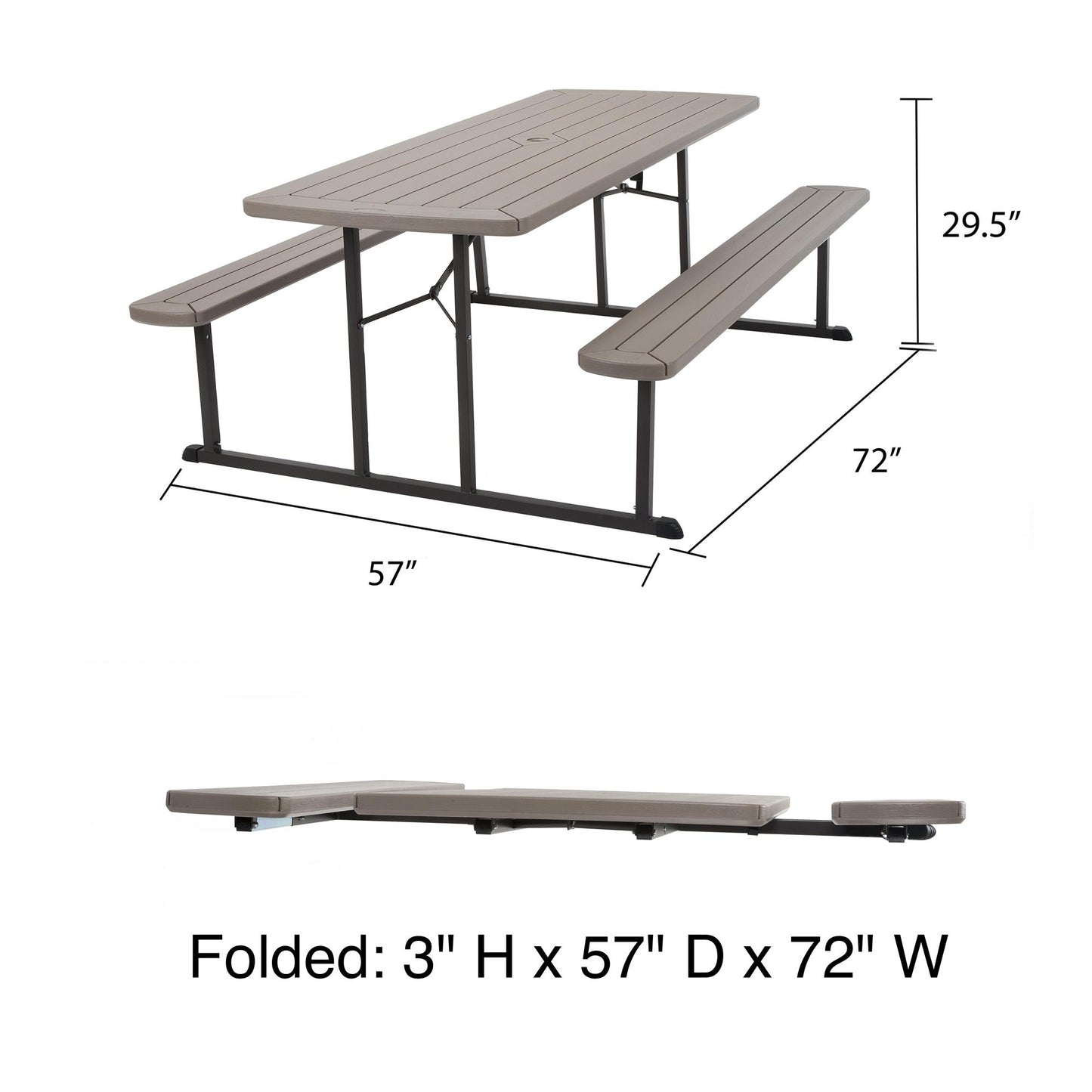 Outdoor 6 Foot Folding Picnic Table, Comfortably Seats 8 People - Taupe