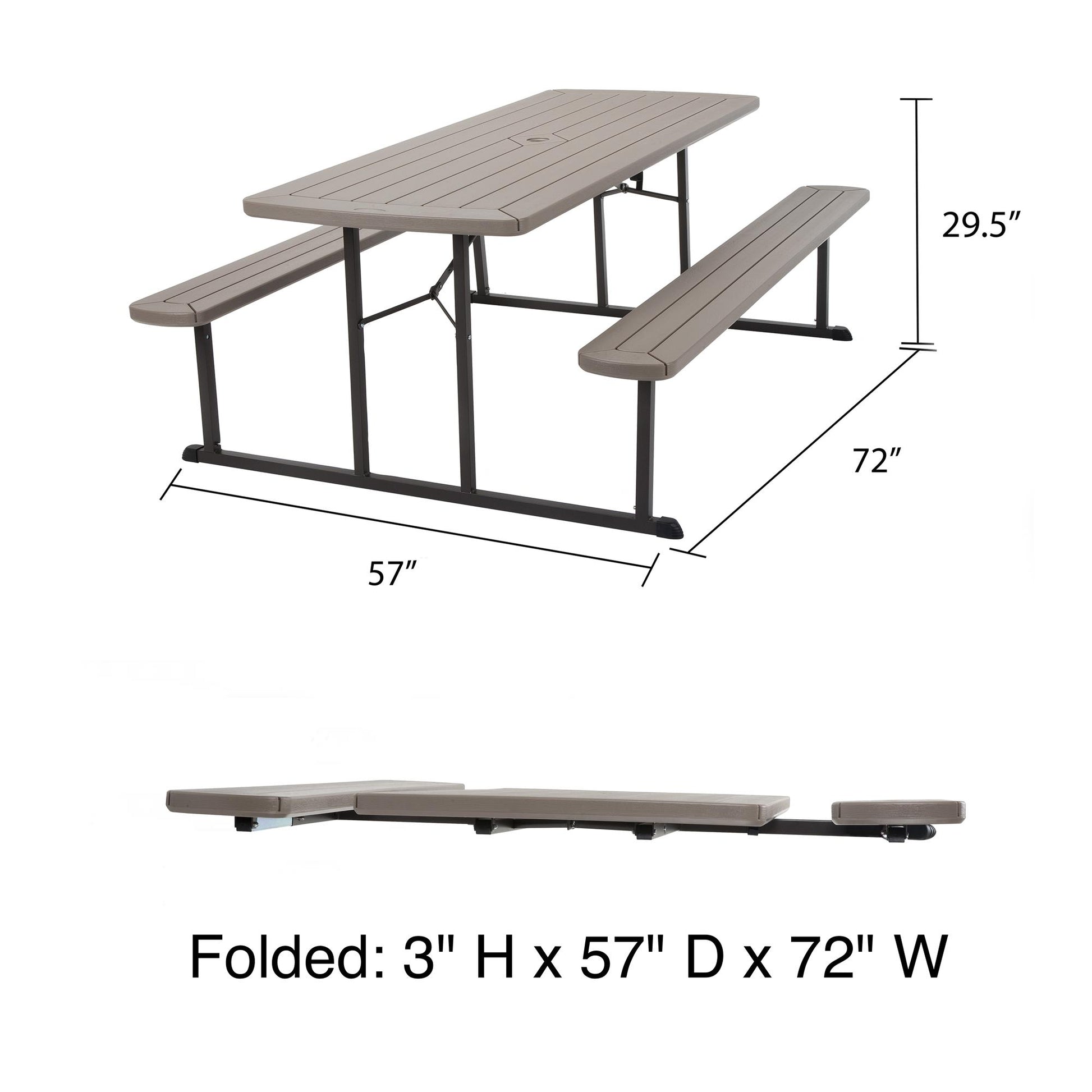 Outdoor 6 Foot Folding Picnic Table, Comfortably Seats 8 People - Taupe